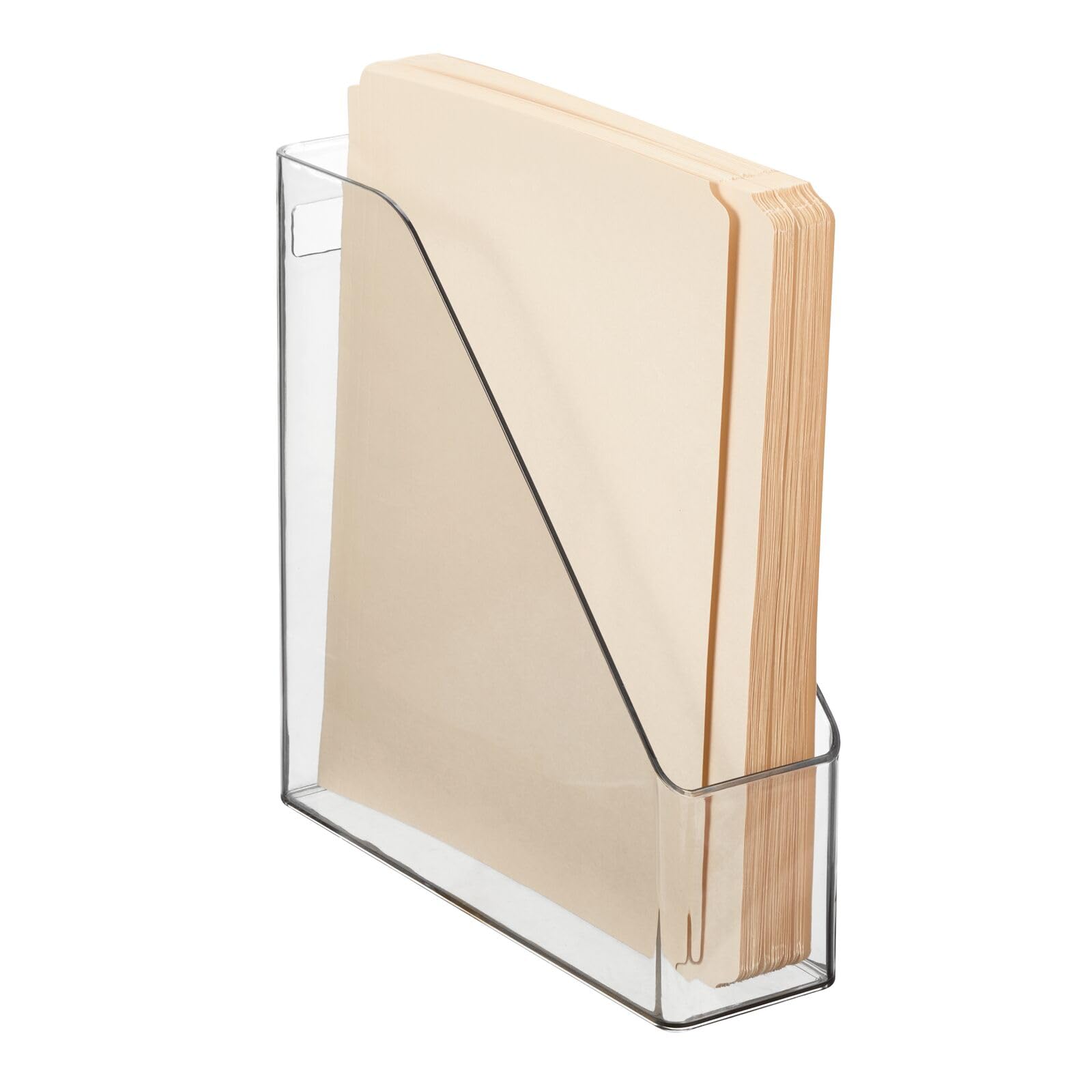 mDesign Clear Plastic Vertical File Organizer with Handle - Slim Storage Bin for Notebooks, Binders, Magazines | Home Office & Work Desk Organization | Ligne Collection | Perfect for Document Filing and Workspace Decluttering