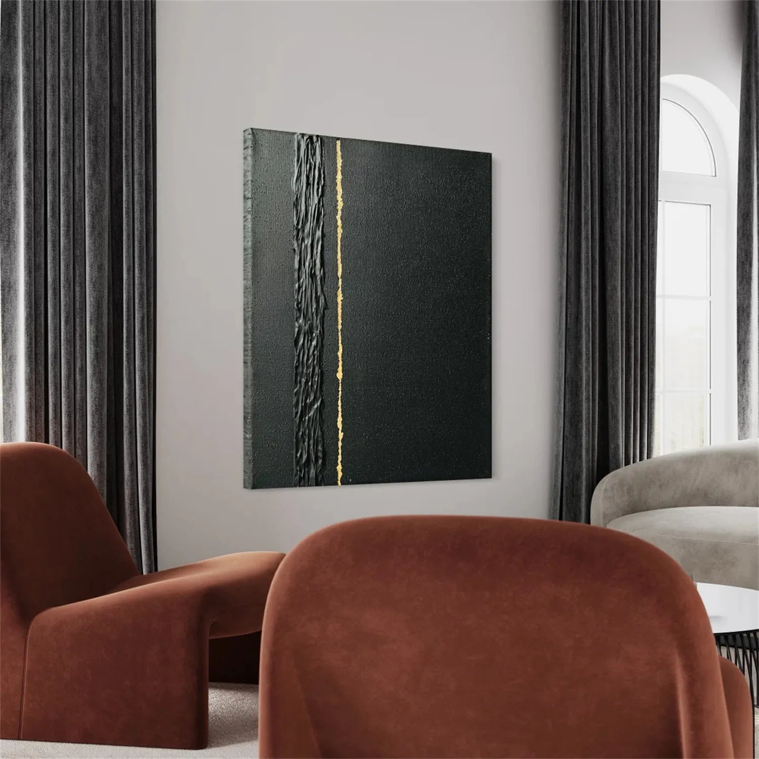 Black Gold Minimalist Textured Abstract Wall Art Painting #MZ131 - Modern Home Decor for Living Room, Bedroom & Office