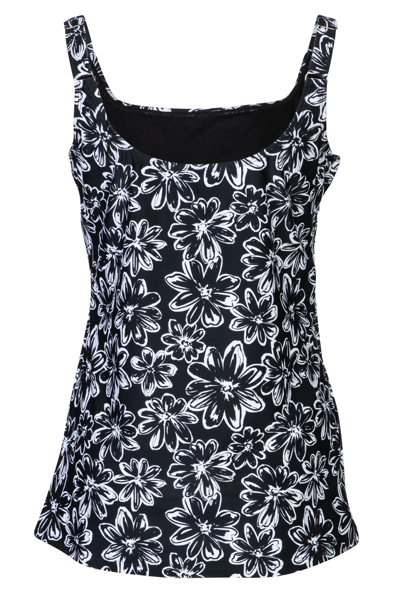 Adjustable Strap Tankini Top - Black & White Floral Print | Swimwear for Women | Perfect for Beach, Pool & Summer Vacations