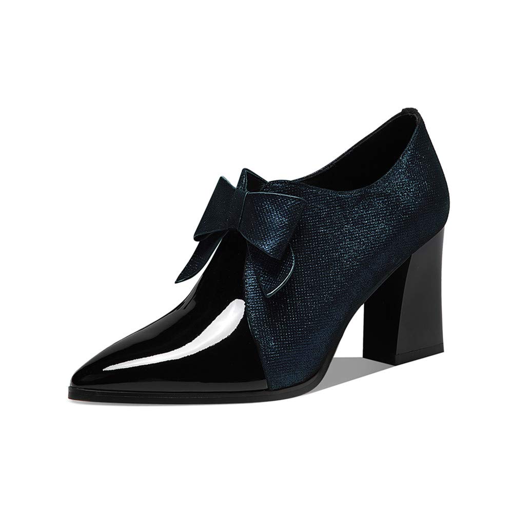 TinaCus Women's Fashion Patent Leather Pointed Toe Pumps with Side Zipper & Bow Detail - Chunky Heel Dress Shoes for Office, Party & Special Occasions