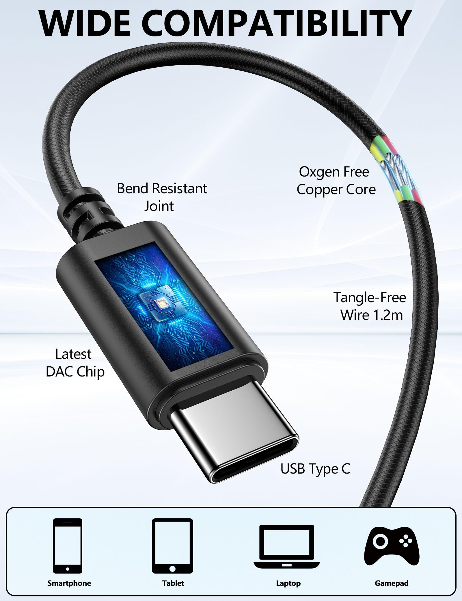 USB C Headphone Over-Ear Hook Wired Earbuds with Noise Canceling - Compatible with iPad, iPhone 16 Pro Max, Samsung Galaxy S24/S25/A Series & Pixel 9 - Perfect for Gaming, Work Calls & Online Classes