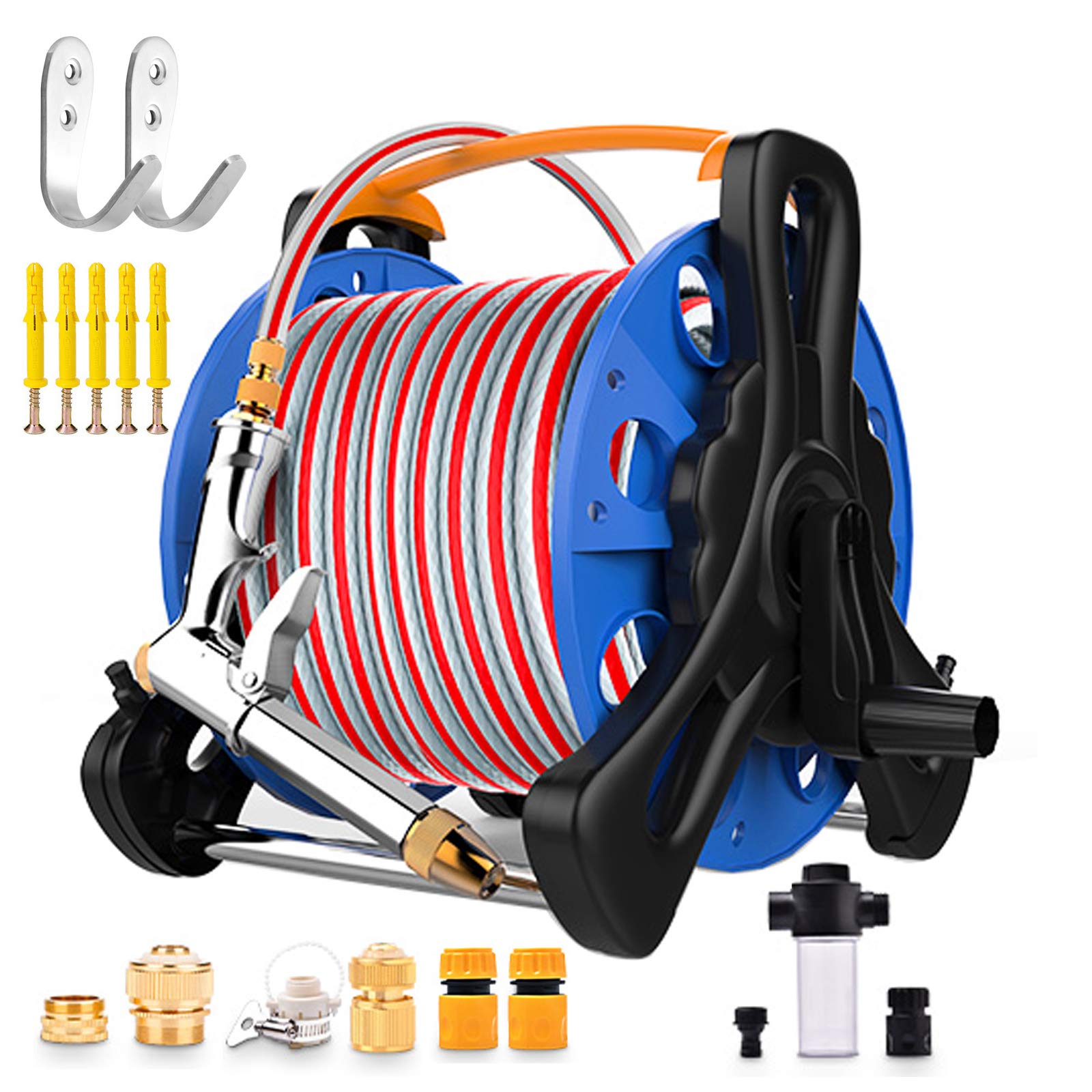 **Durable PP Wall Mount Garden Hose Reel Box with Flexible Rubber Hose & Rotatable Nozzles – Outdoor Watering Solution for Lawns, Gardens & Patios**