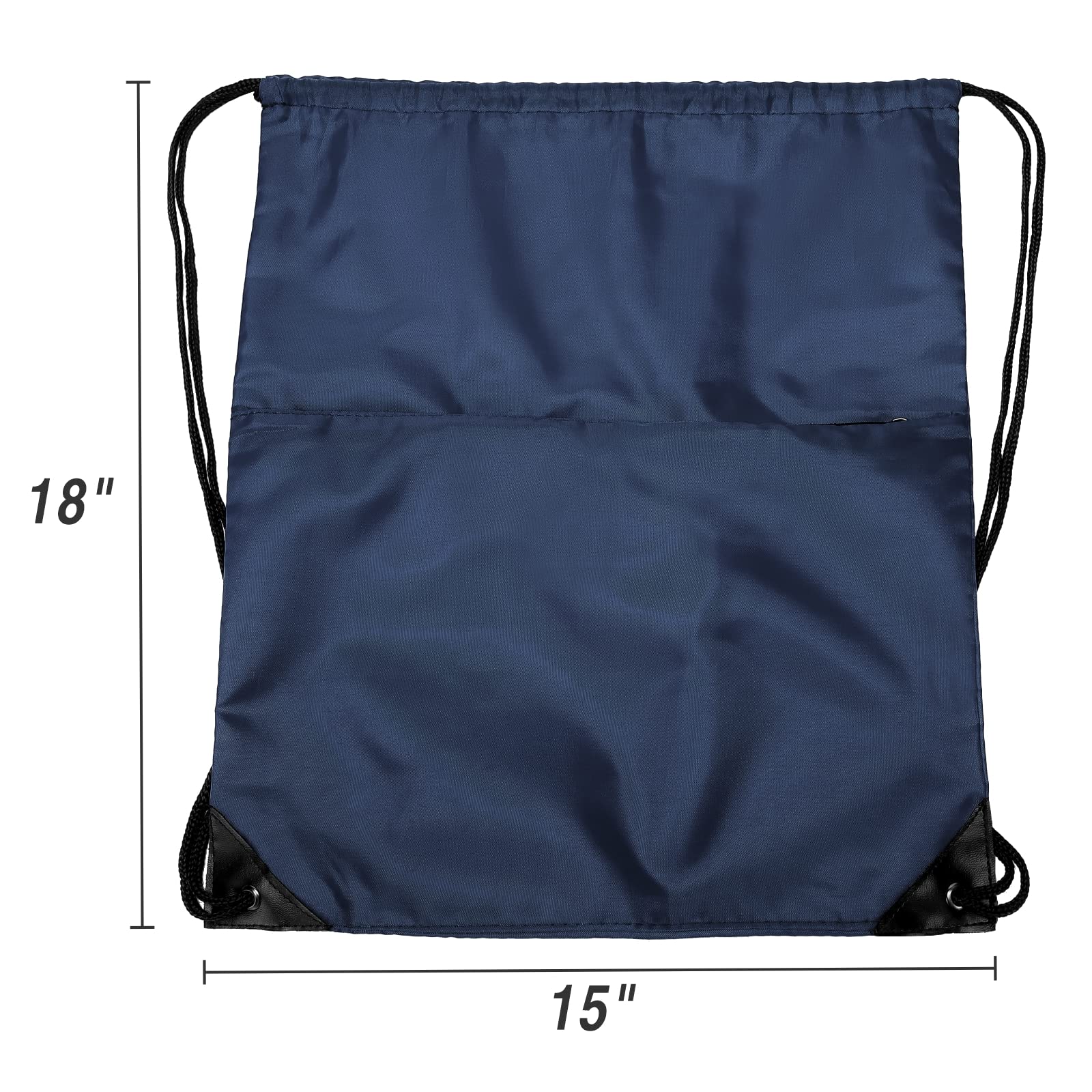 210D Nylon Drawstring Backpack with Zipper Side Pocket - Foldable Lightweight Sports Gym Tote Bag for Men & Women (Navy) - Perfect for Workouts, Travel, School & Outdoor Activities