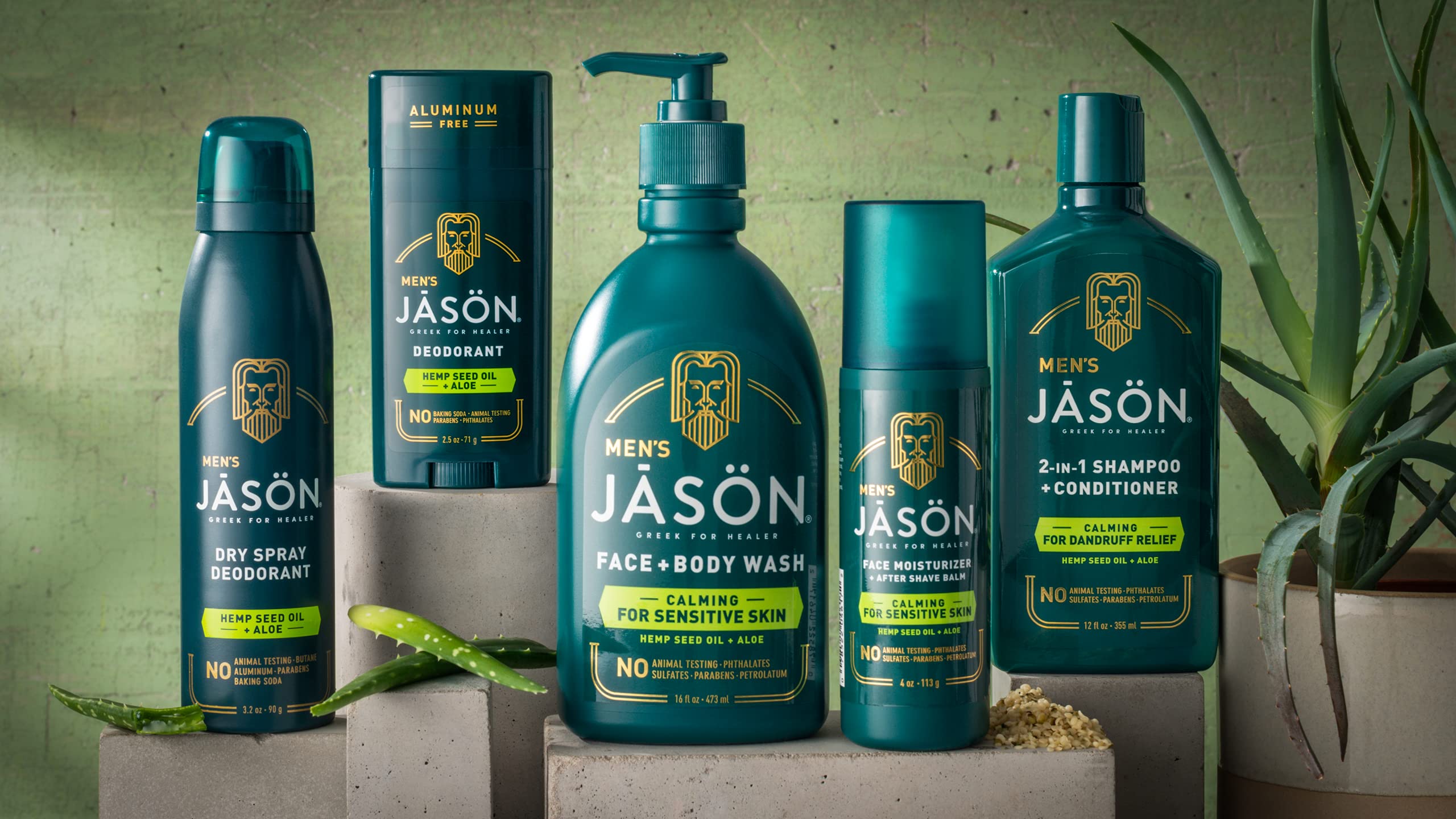 Jason Men's Calming 2-in-1 Face and Body Wash for Sensitive Skin, 16 oz – Hydrating & Soothing Cleanser for Daily Shower & Post-Workout Use