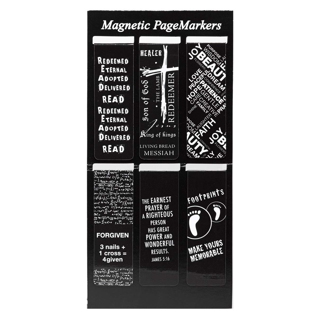 Christian Magnetic Scripture Bookmarks Set of 6 - Inspirational Bible Verse Pagemarkers for Men & Women (2.3”x0.8”) - Perfect for Bible Study, Church Gifts & Daily Devotion - Black & White Gospel Salvation Design