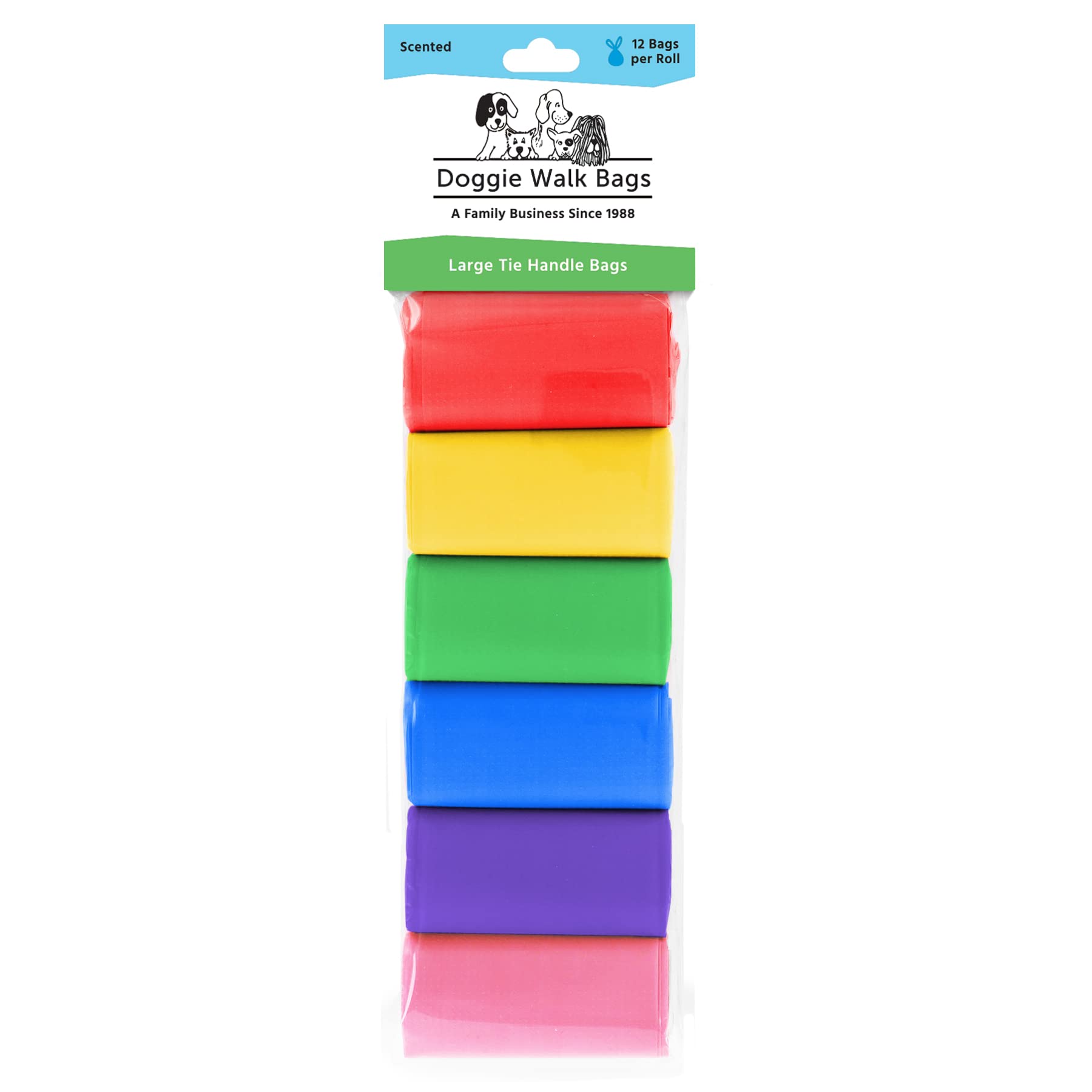 **Eco-Friendly Large Dog Poop Bags on a Roll - 72 Count, Extra Thick & Leak-Proof with Easy Tie Handles, Rainbow Scented - Perfect for Walks, Parks & Travel**