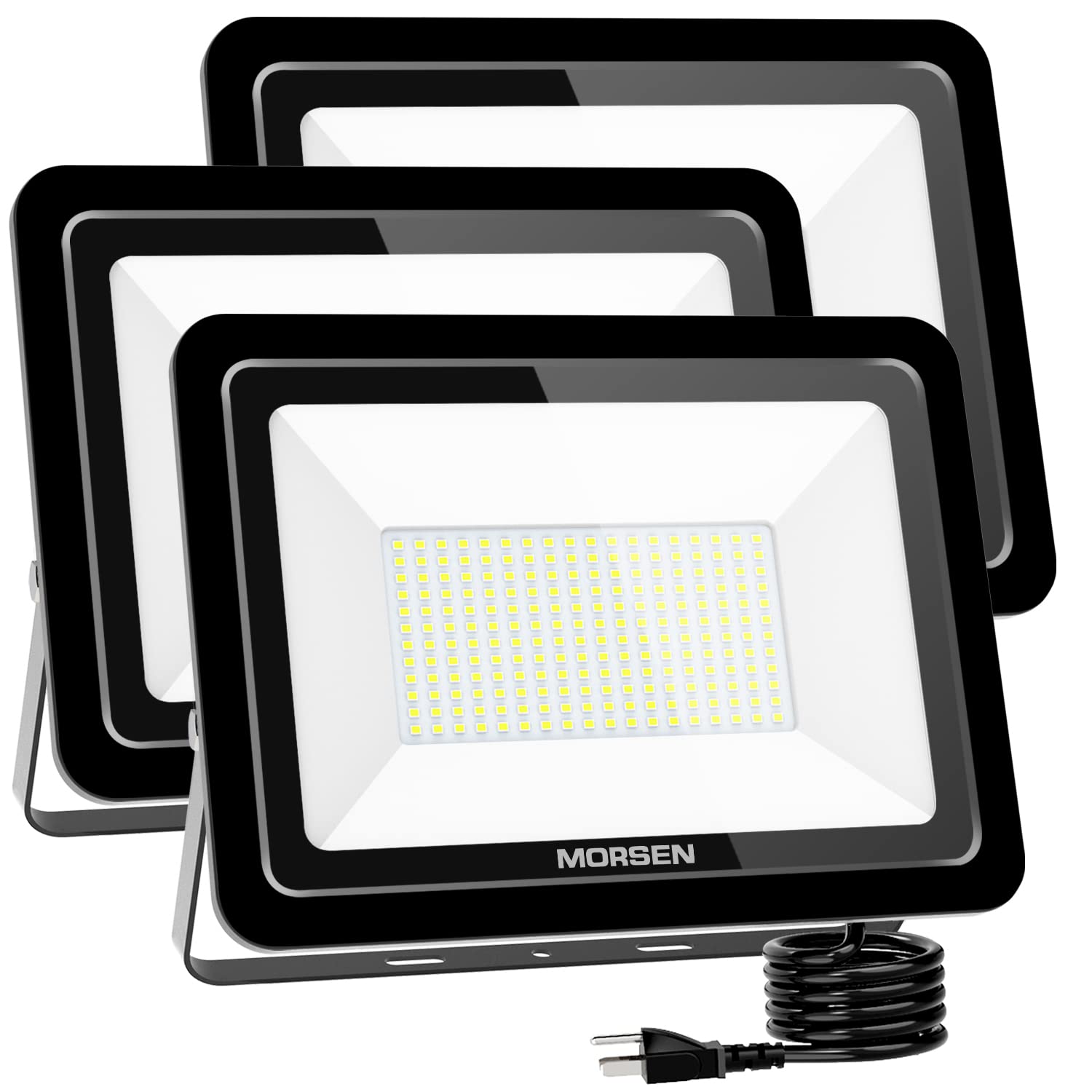 MORSEN 3 Pack 200W LED Flood Lights Outdoor - 22000LM, IP66 Waterproof, 5000K Daylight - UL Certified for Yard, Garden, Garage, Parking Lot, Warehouse & Security Lighting