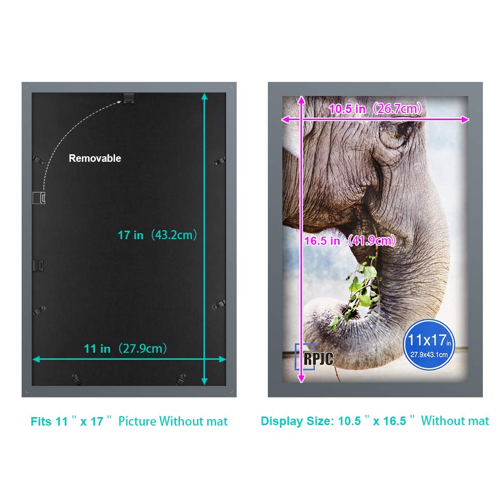 11x17 Inch Solid Wood Poster Frame - Wall Mount Picture Frame with Hanging Hardware, Grey - Perfect for Home Decor, Office Art Display & Gallery Wall Arrangements