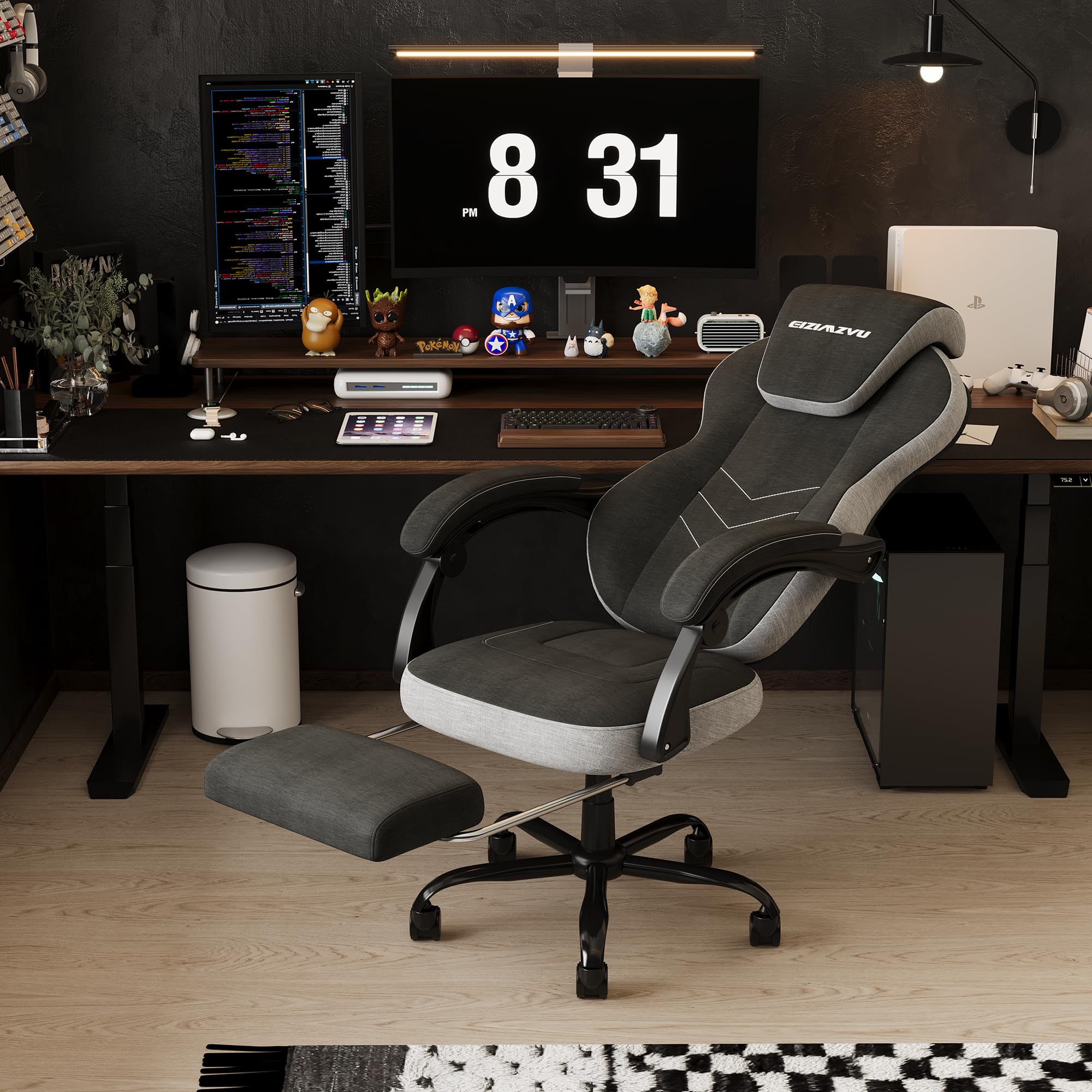 Ergonomic Office Chair with Adjustable Headrest & Footrest - High Back Computer Desk Chair with Linkage Armrests - Reclining Swivel Chair for Home & Executive Office - Perfect for Long Work Hours & Gaming (Black)
