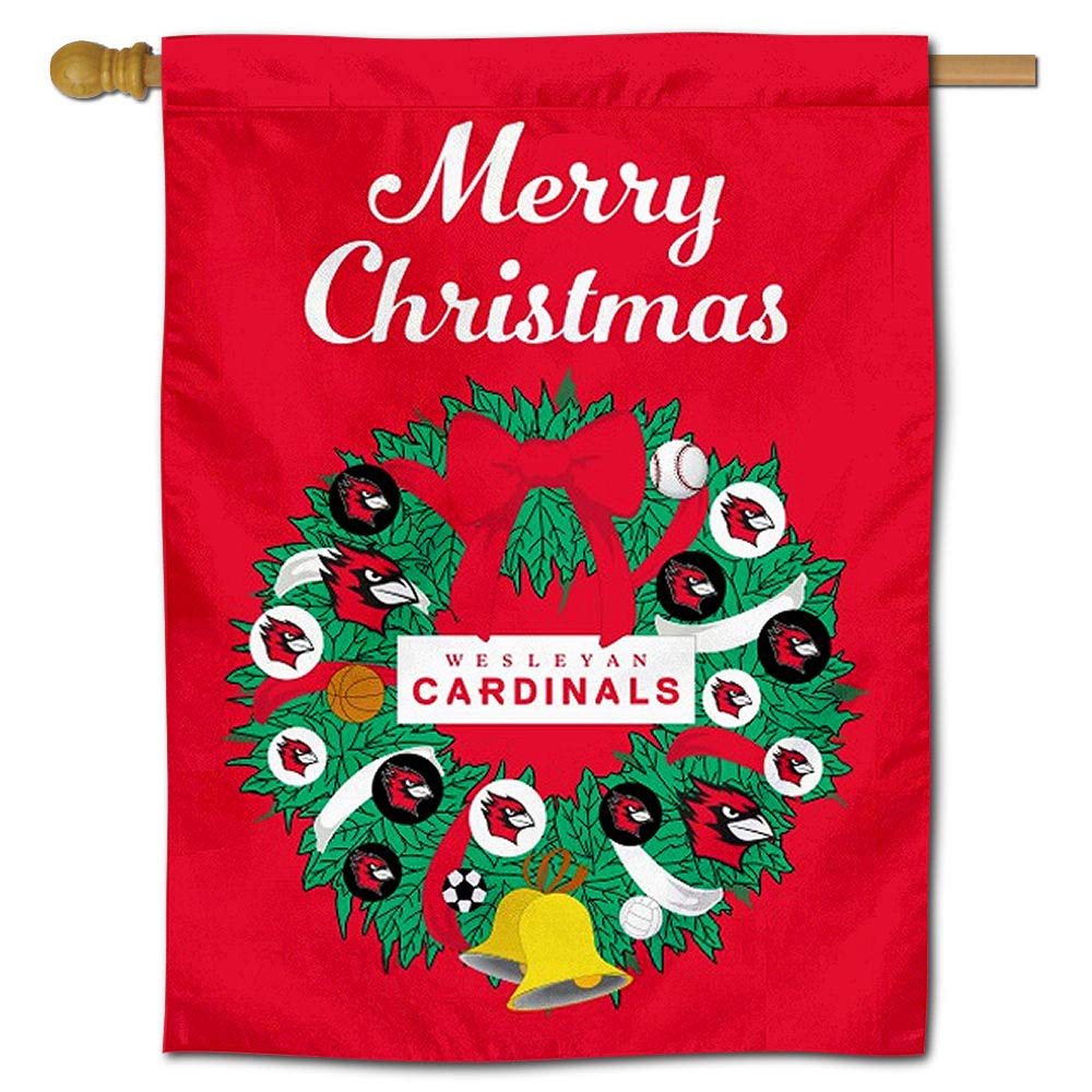 Wesleyan Cardinals Happy Holidays Christmas Banner Flag - Decorative Pennant for College Football Fans, Holiday Parties & Home Decor
