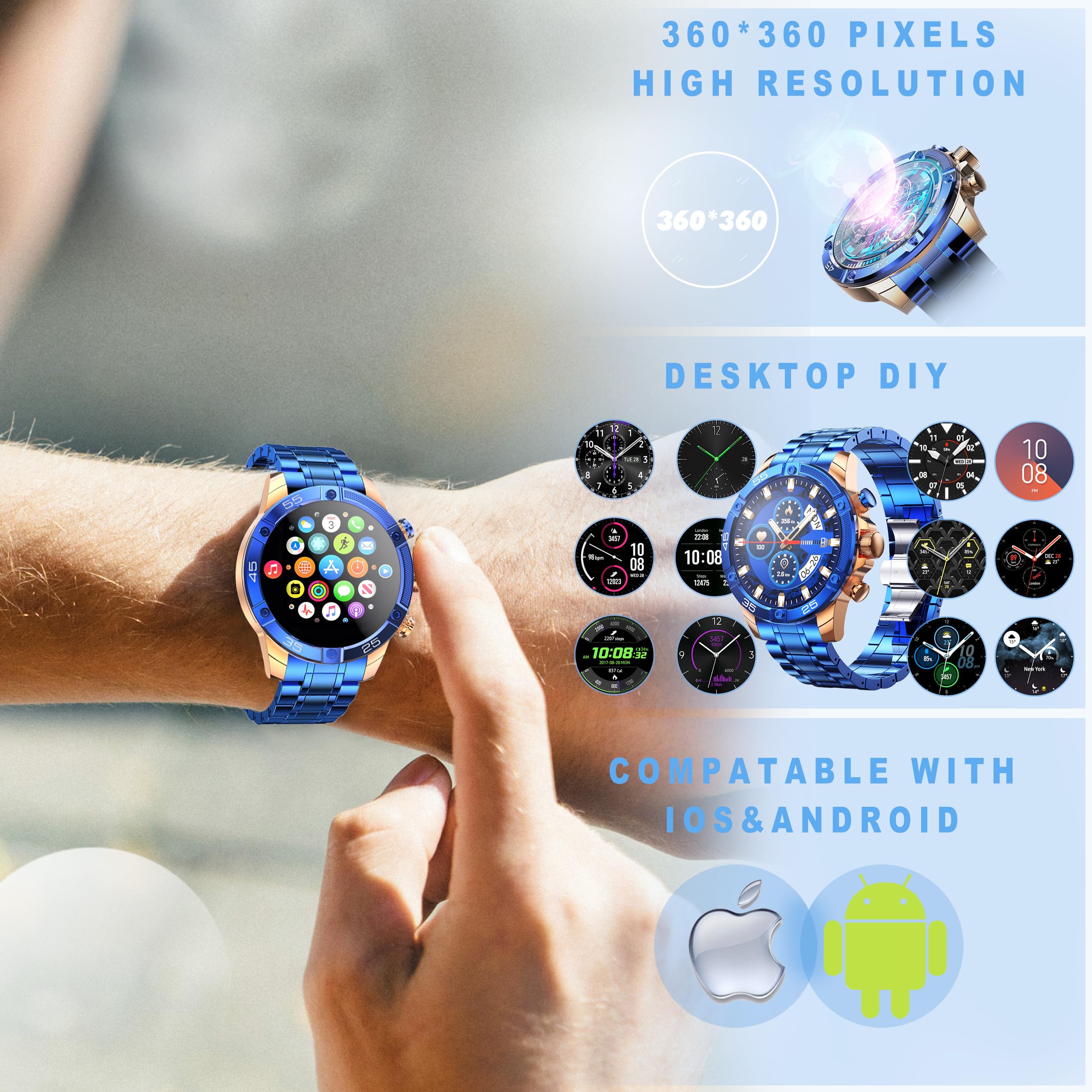 **Men's Smart Watch Round HD 1.53