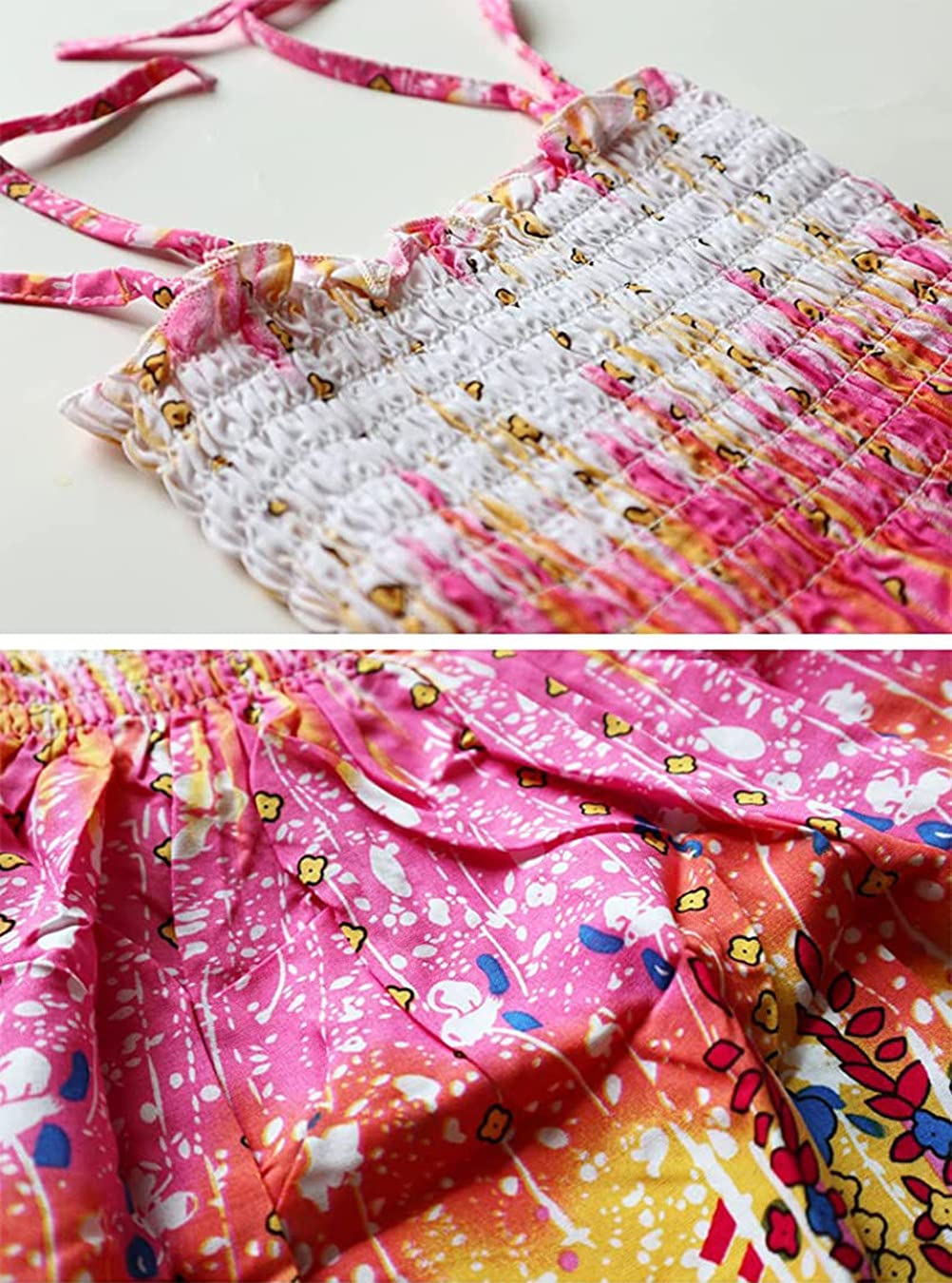 DCUTERQ Toddler Baby Girls Rainbow Floral Summer Dress - Bohemian Sleeveless Sundress with Necklace for Beach, Party & Outdoor Play