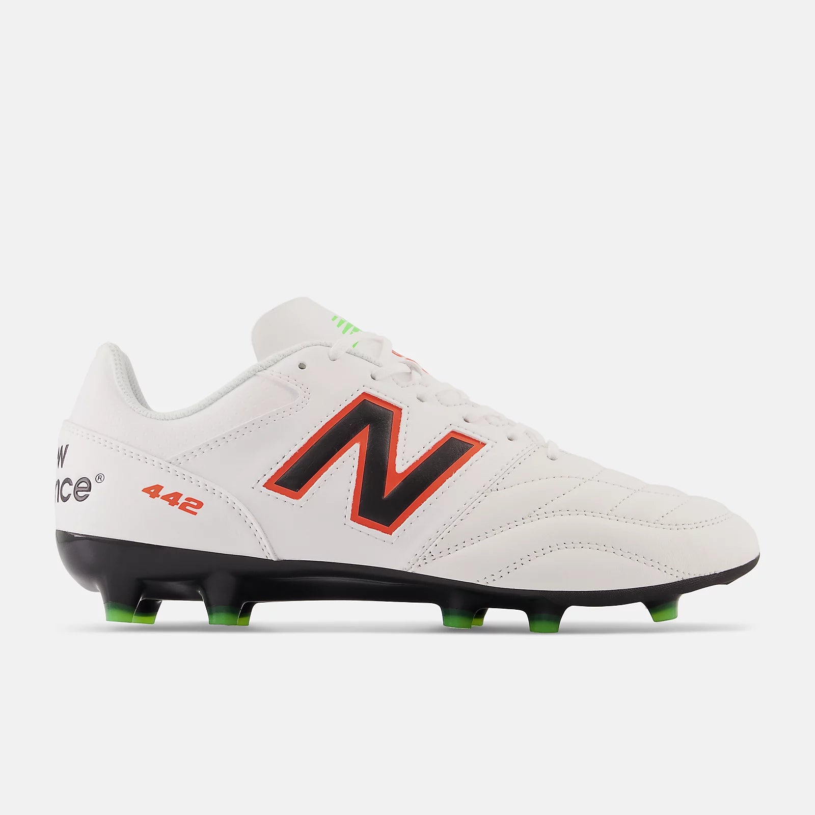 New Balance 442 v2 Team FG Soccer Cleats - White/Neon Dragonfly - Firm Ground Football Boots for Men | Perfect for Competitive Matches & Training Sessions