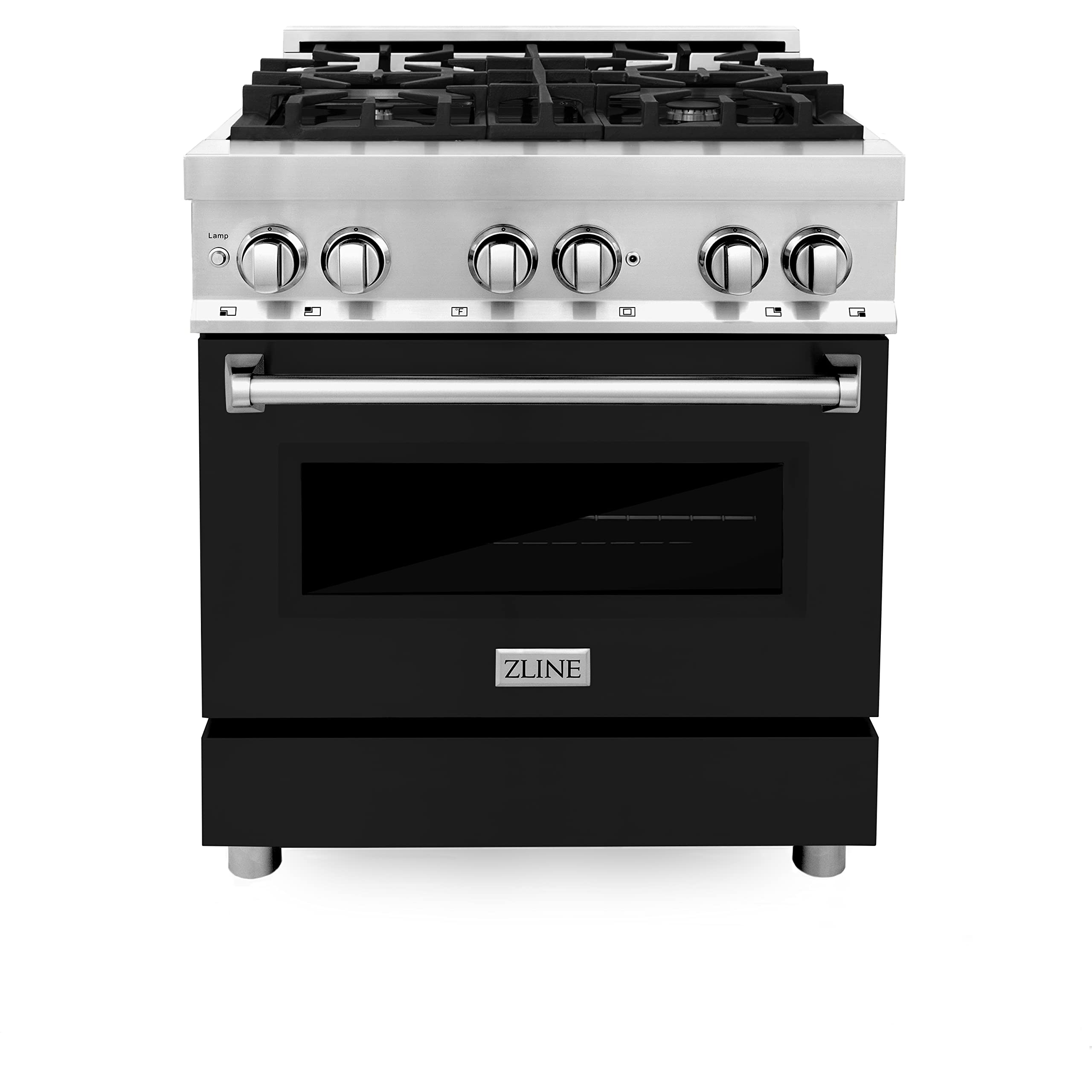 ZLINE 30-Inch 4.0 cu. ft. Dual Fuel Range - Stainless Steel Gas Stove with 4 Burners & Electric Convection Oven, Black Matte Door (RA-BLM-30) - Perfect for Home Kitchens & Professional Cooking