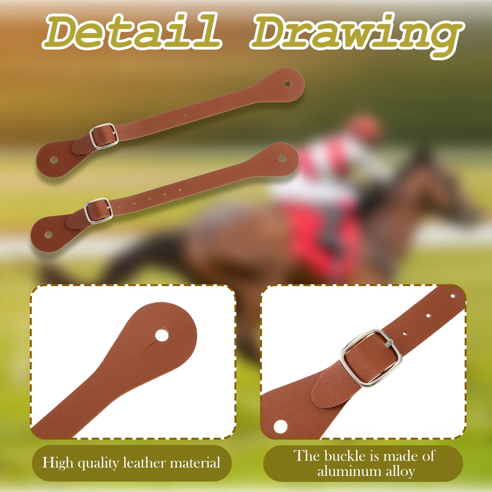 2 Pcs Genuine Leather Spur Straps - Adjustable Western Boot Straps for Men & Women - Single Ply Design with 6 Holes - 9.9 Inch Riding Spurs for Thigh High Boots - Perfect for Equestrian, Rodeo & Cowboy Fashion
