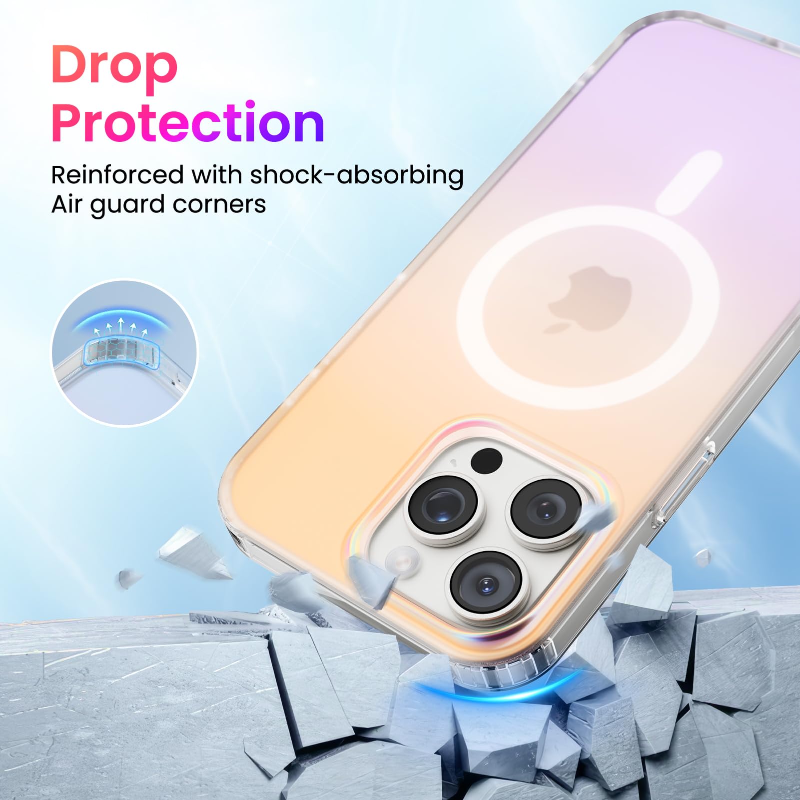 ORNARTO Magnetic Case for iPhone 16 Pro Max - Holographic Iridescent Shockproof Cover with MagSafe Compatibility | Rainbow Sunset Design | Protective Phone Case for 6.9