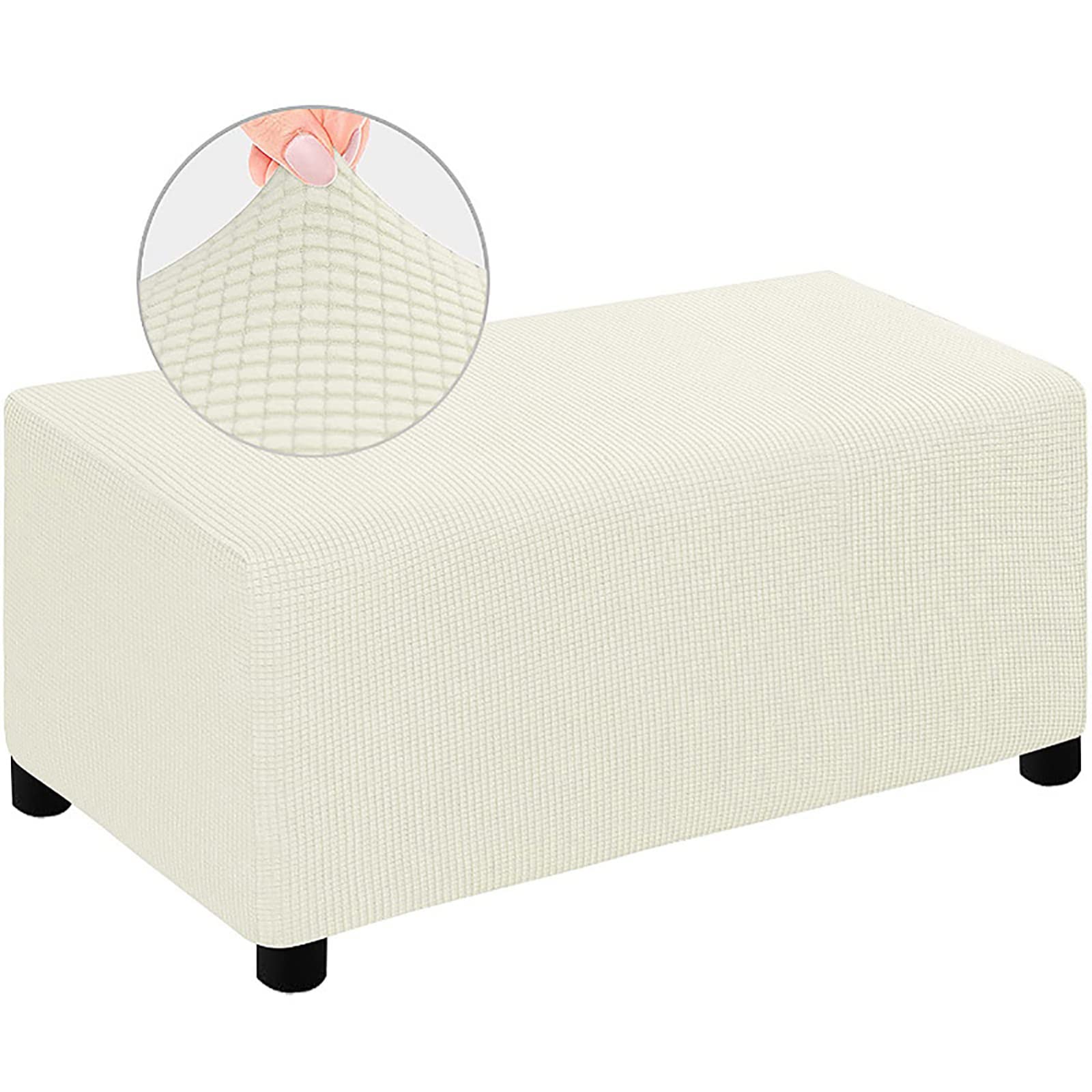 Stretch Ottoman Slipcover - Washable Dustproof Foot Rest Couch Cover for Living Room & Bedroom - Rectangle Beige Ottoman Stool Cover - Perfect for Home Decor, Sofa Protection and Comfortable Footrest
