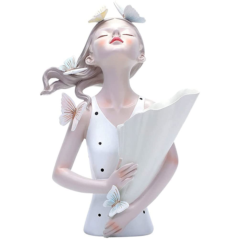 GTKINGD Decorative Ceramic Vase - Elegant Butterfly Girl Sculpture for Modern Home Decor | Perfect Flower Vase for Living Room, Bedroom & Countertop | Unique Gift Idea (White) - Ideal for Weddings, Housewarming & Interior Design