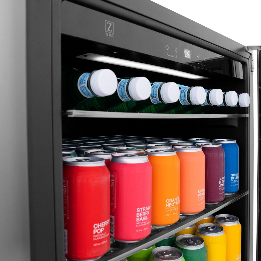 ZLINE Autograph Edition 24 Inch Stainless Steel Beverage Cooler with Champagne Bronze Accents - 154 Can Capacity - Perfect for Home Bar, Kitchen, or Office Refrigeration (RBVZ US 24 CB)