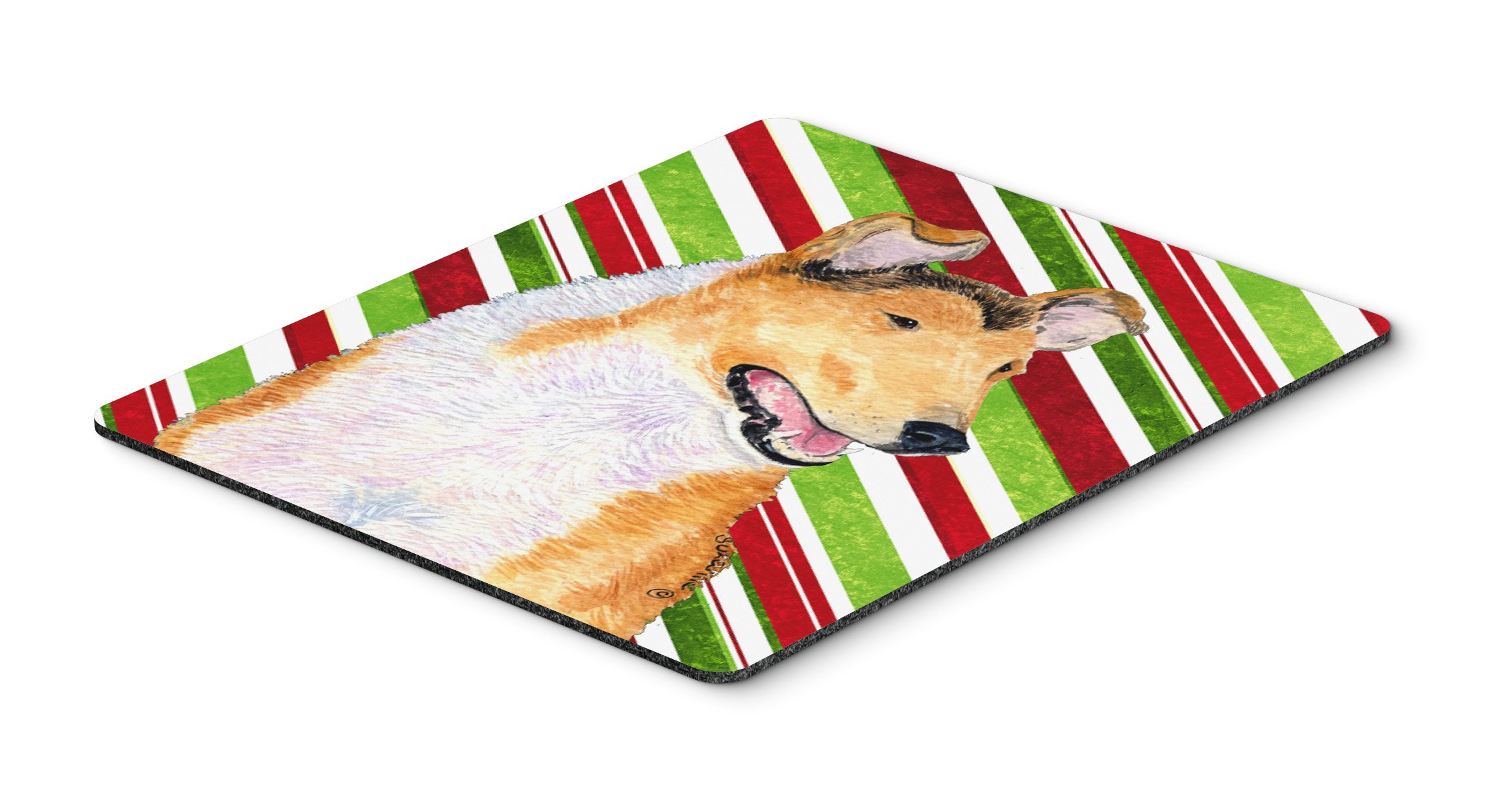 Caroline's Treasures SS4539MP Collie Smooth Candy Cane Christmas Mouse Pad - Large Washable Non-Slip Desk Mat for Home Office, Gaming & Computer Work | Holiday Decor & Gift Idea