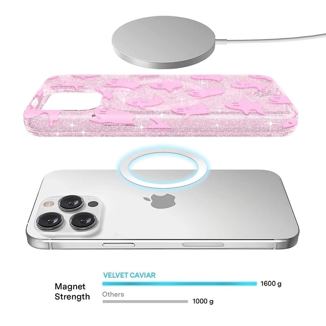 Pink Glitter iPhone Case with Ghosted Design - Trendy Protective Cover for iPhone 13/14/15 - Perfect for Parties, Everyday Use & Gift Giving