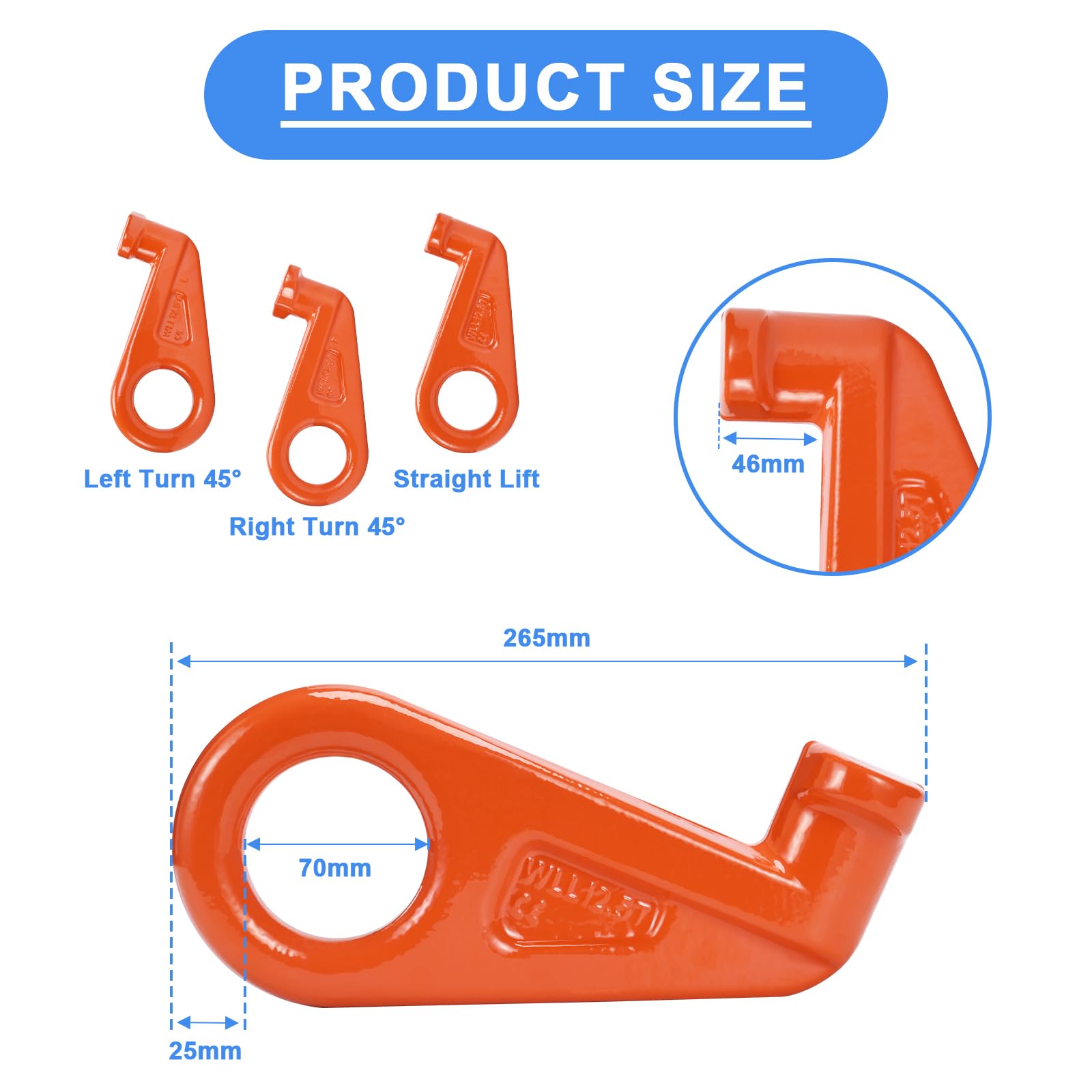 Heavy Duty 12.5T G80 Alloy Steel Shipping Container Lifting Hooks - 45 Degree Left & Right Design for Cargo Transport, Storage & Logistics (4 Pack) - Ideal for Port Operations, Warehouse Loading & Industrial Material Handling
