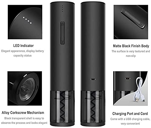 Rechargeable Electric Wine Bottle Opener Set with Automatic Corkscrew, Foil Cutter & Pourer - USB Charging for Easy Wine Opening - Perfect for Home Bars, Parties & Gifts