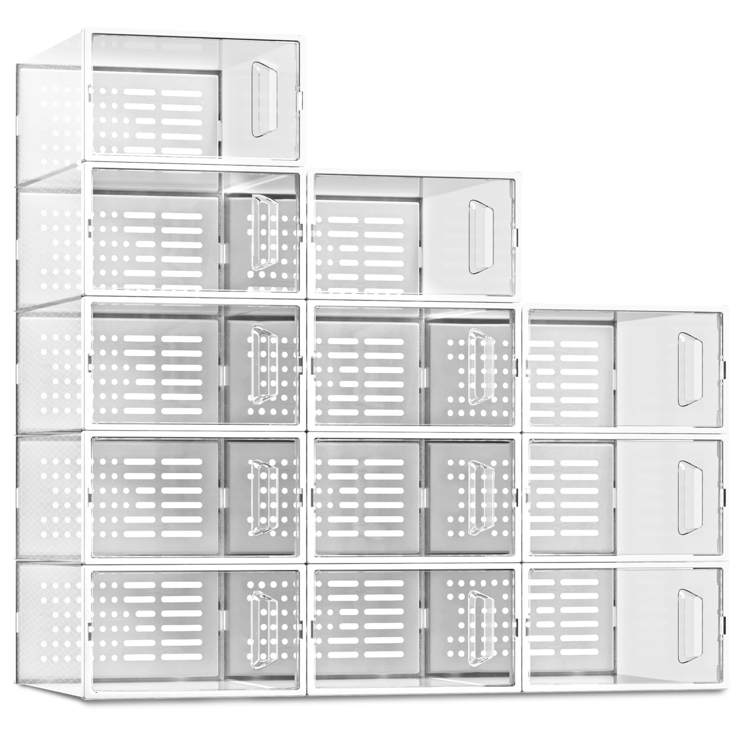 SEE SPRING 12 Pack Clear Plastic Shoe Storage Boxes - Stackable Shoe Organizer for Closet, Space Saving Shoe Rack & Sneaker Container Bin Holder - Perfect for Bedroom, Closet & Dorm Organization