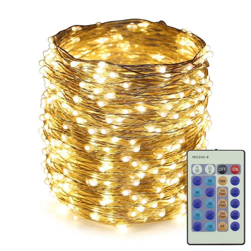 Dimmable 165Ft 500 LEDs Silver Wire Starry String Lights with Remote Control - Warm White Christmas Lights for Holiday, Wedding, Party & Home Decoration - Perfect for Indoor/Outdoor Seasonal Decor