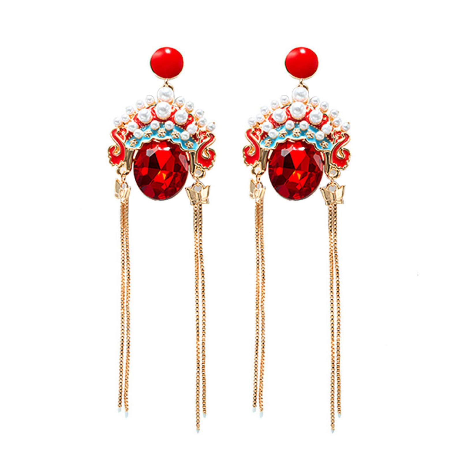 Chinese Beijing Opera Facial Makeup Dangle Earrings - Tennessee526 Handmade Tassel Earrings for Women & Men, Unique Cultural Jewelry Gift for Girls & Boys | Perfect for Cosplay, Costume Parties & Cultural Events