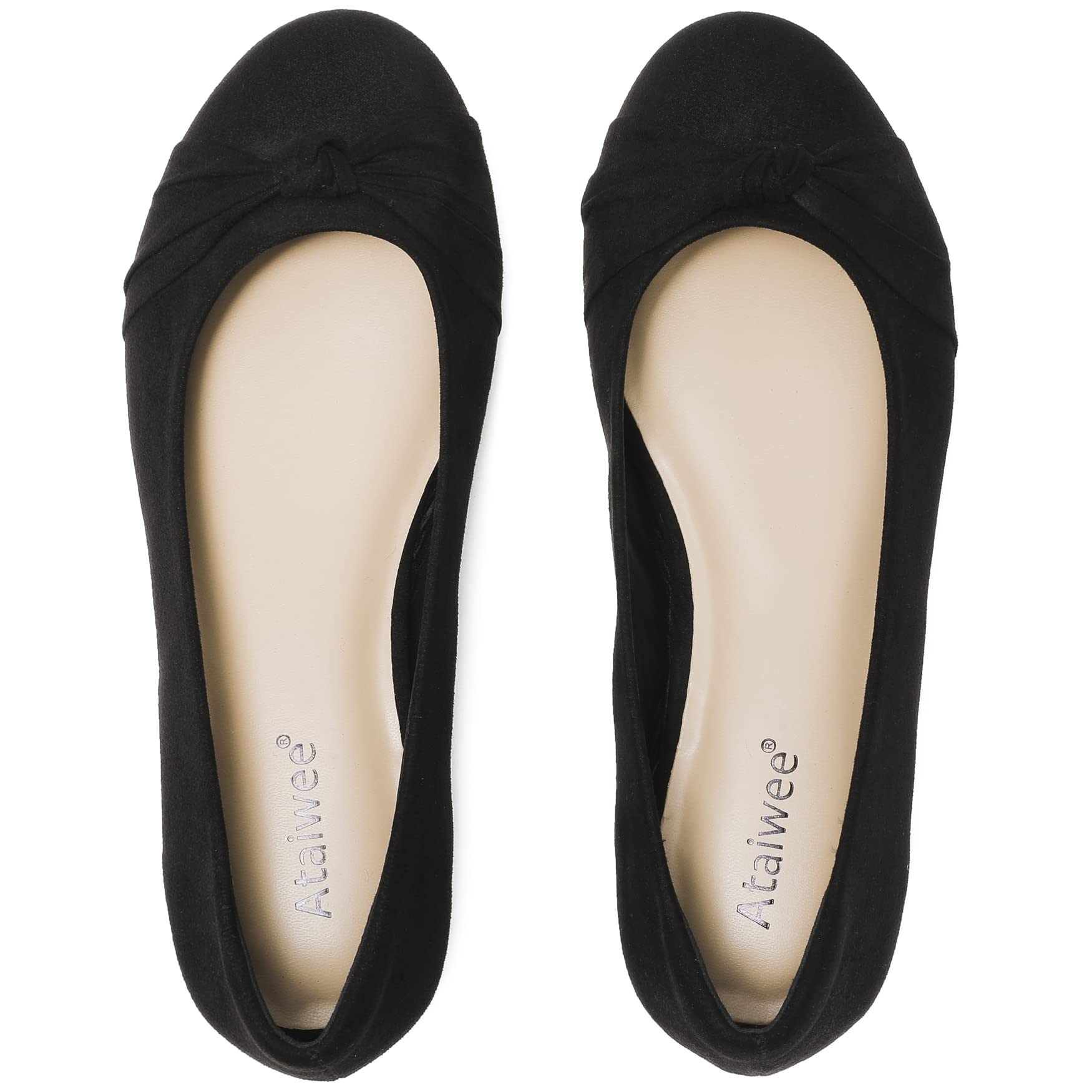 Ataiwee Women's Wide Width Ballet Flats - Round Toe Classic Black Comfortable Slip-On Shoes for Work, Travel & Casual Wear