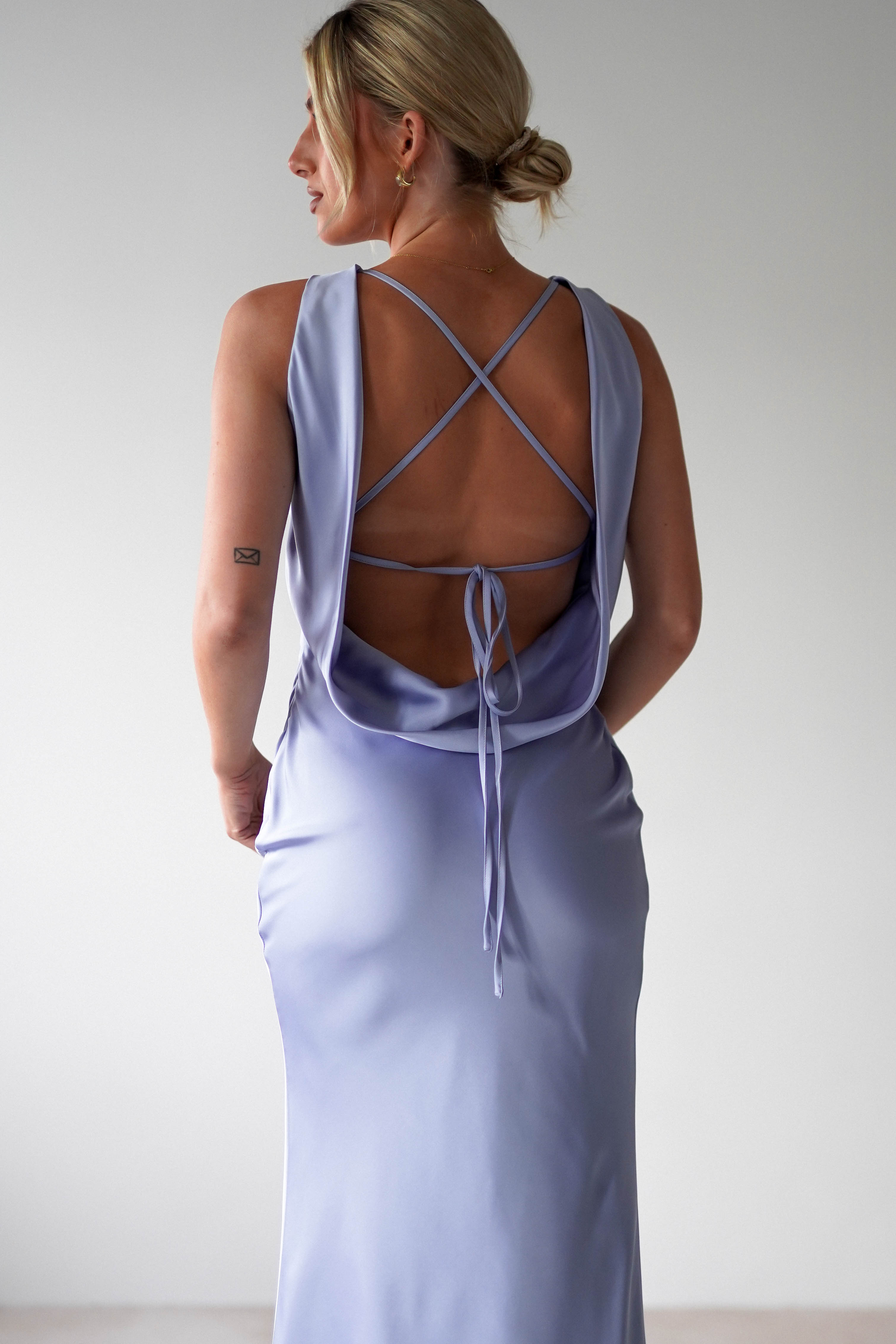 Alanna Soft Matte Satin Maxi Dress - Elegant Long Formal Evening Gown in Periwinkle Blue | Perfect for Weddings, Prom, Cocktail Parties & Special Occasions
