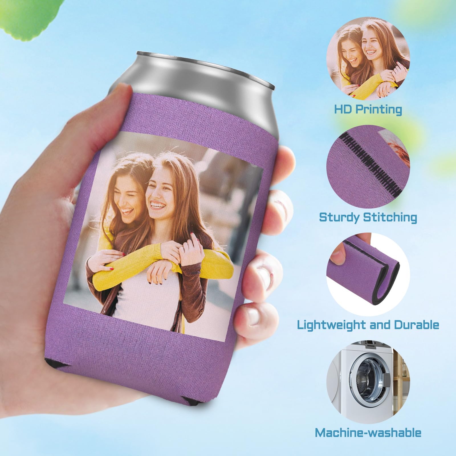 Livole Custom Beer Can Cooler Sleeves Bulk - Personalized Insulated Beverage Can Cooler with Photo, Text & Image for Wedding, Birthday Party, BBQ, Tailgating & Outdoor Events (Black, 1 Pack)