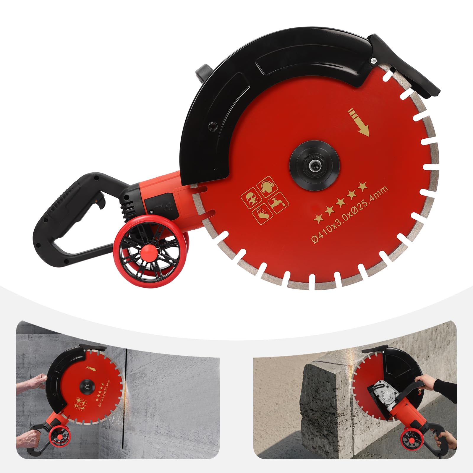 4000W Electric Concrete Saw with Water Fed Dust Suppression - 3000rpm Masonry Circular Saw for Cutting Stone & Granite (16in Blade) - Includes Saw Blade & Rolling Pulley - Ideal for Construction, Renovation & DIY Projects