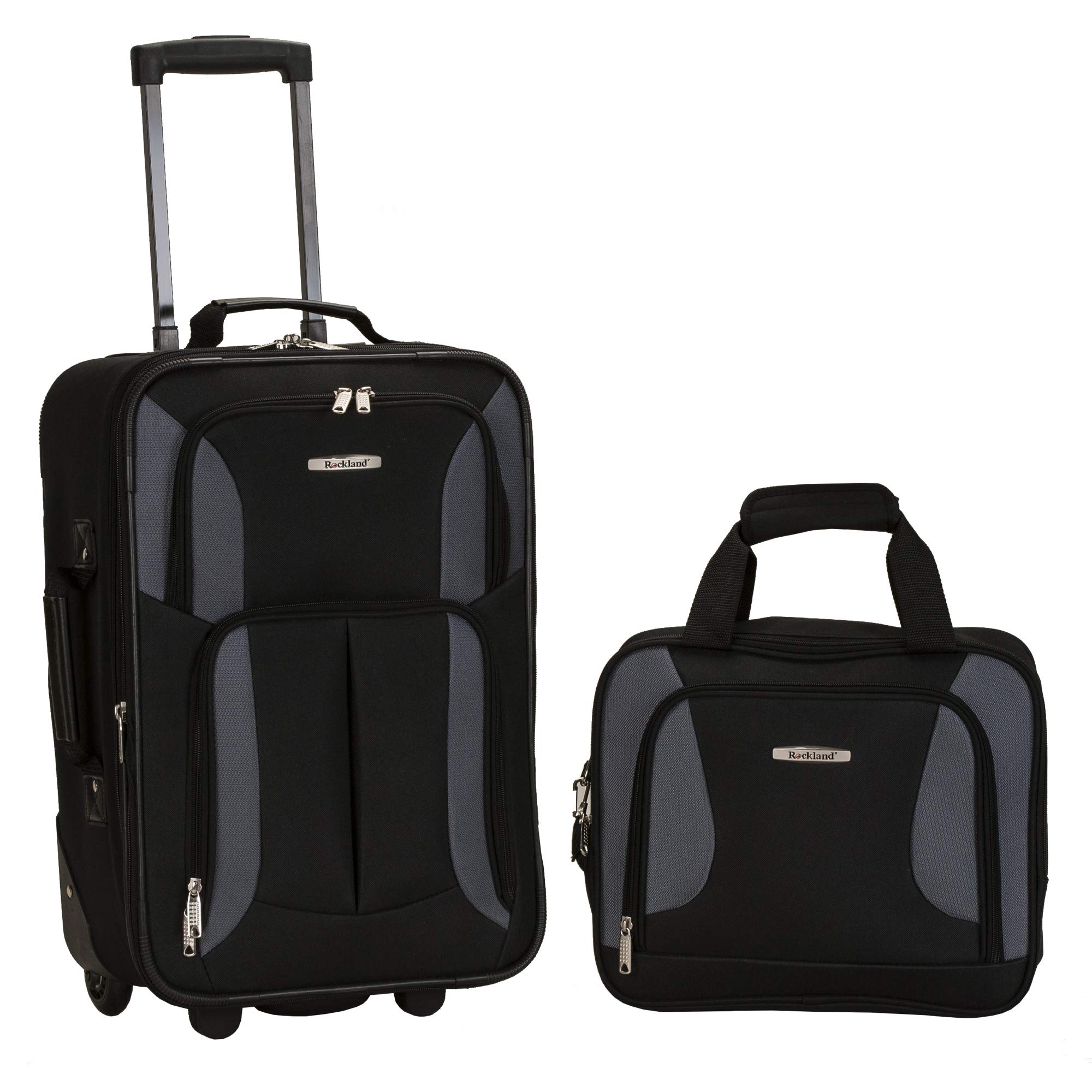 Rockland Fashion Softside Upright Luggage Set - 2-Piece (14/19 Inch) Black & Gray Carry On Suitcase for Travel, Business Trips & Vacations | Lightweight Durable Spinner Luggage with Smooth Wheels