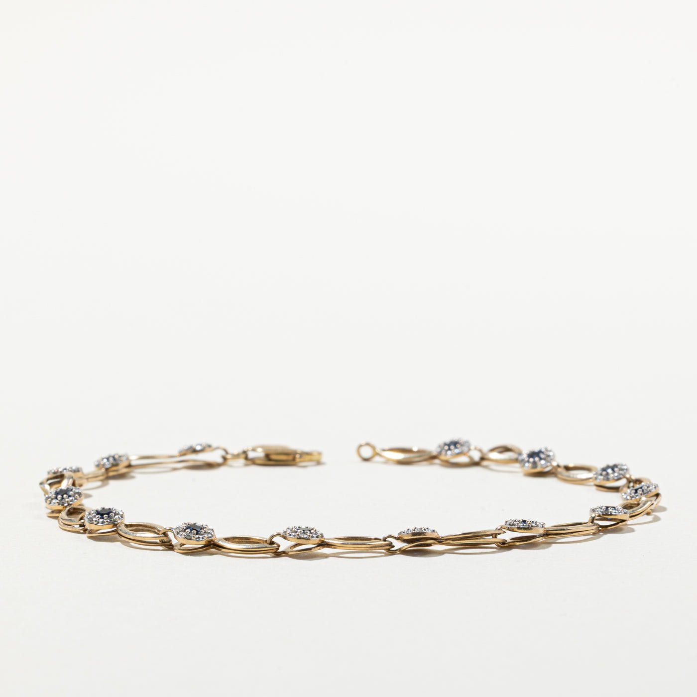 Blue Sapphire & Diamond Halo Bracelet | 0.30ctw Sapphire & 0.80ctw Diamond | 7.5 Inch Adjustable | Elegant Jewelry for Women | Perfect for Weddings, Anniversaries & Special Occasions