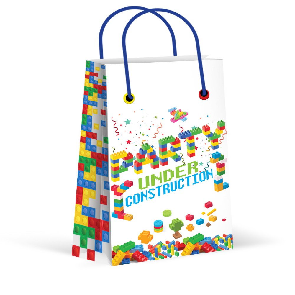 LARZN Premium Building Blocks Treat Bags - 12 Pack Party Favor Bags for Birthday Celebrations, Lego-Themed Decorations & Goodie Bags | Perfect for Kids Birthday Parties, Classroom Rewards & Holiday Gift Bags