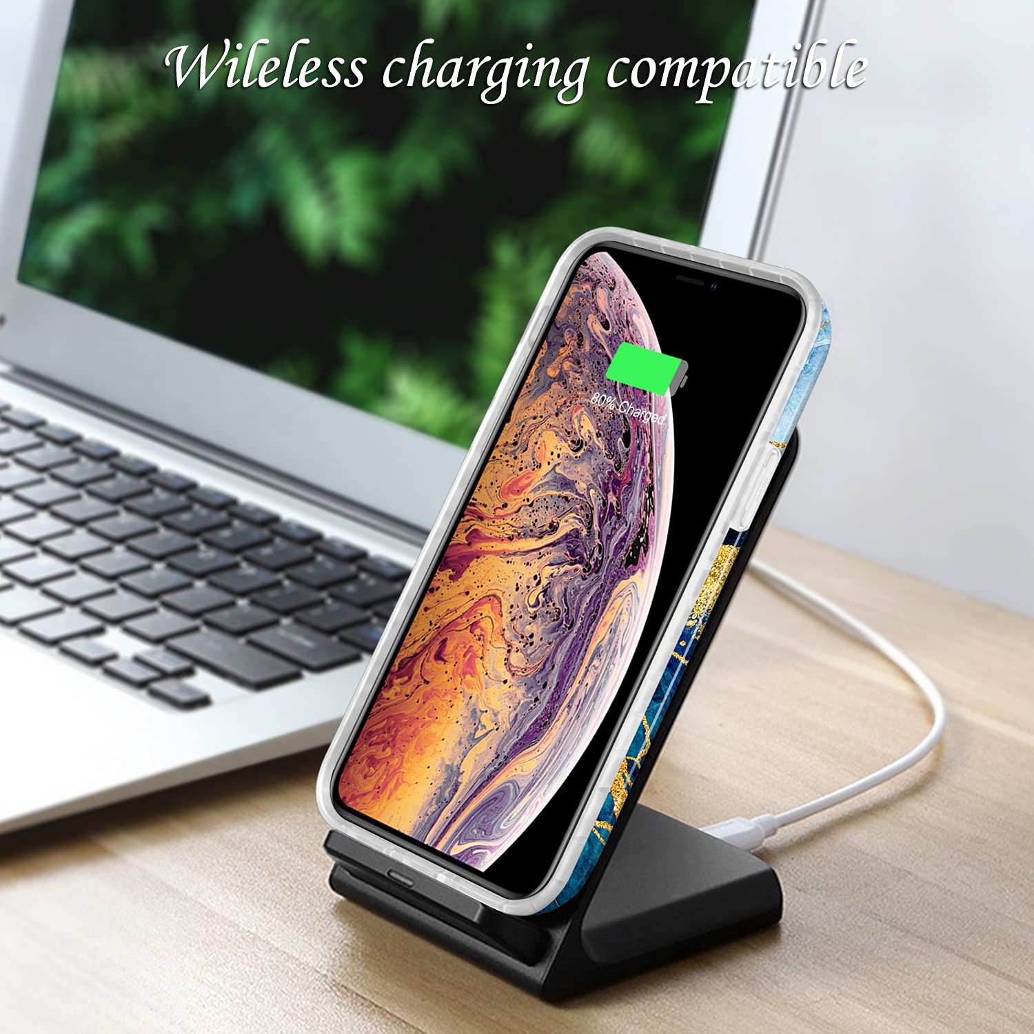 JIAXIUFEN iPhone X/Xs Case - Gold Sparkle Glitter Marble Slim Shockproof TPU Soft Silicone Cover (Dark Blue) | Protective Phone Case for Women, Everyday Use & Gift Giving