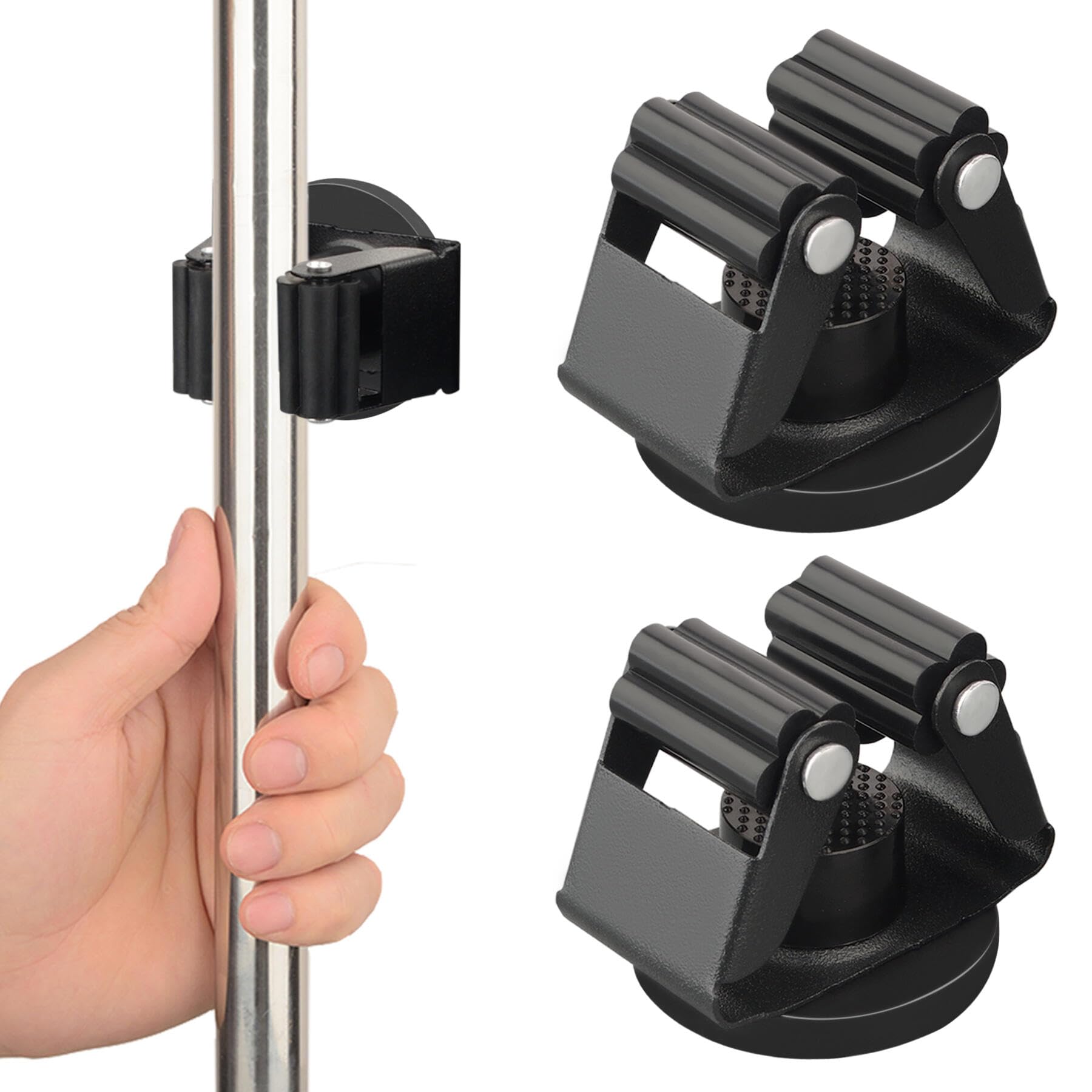 2-Pack Heavy Duty Magnetic Broom Holder for Garage Tools - Strong Wall Mount Mop & Broom Organizer with 1.69