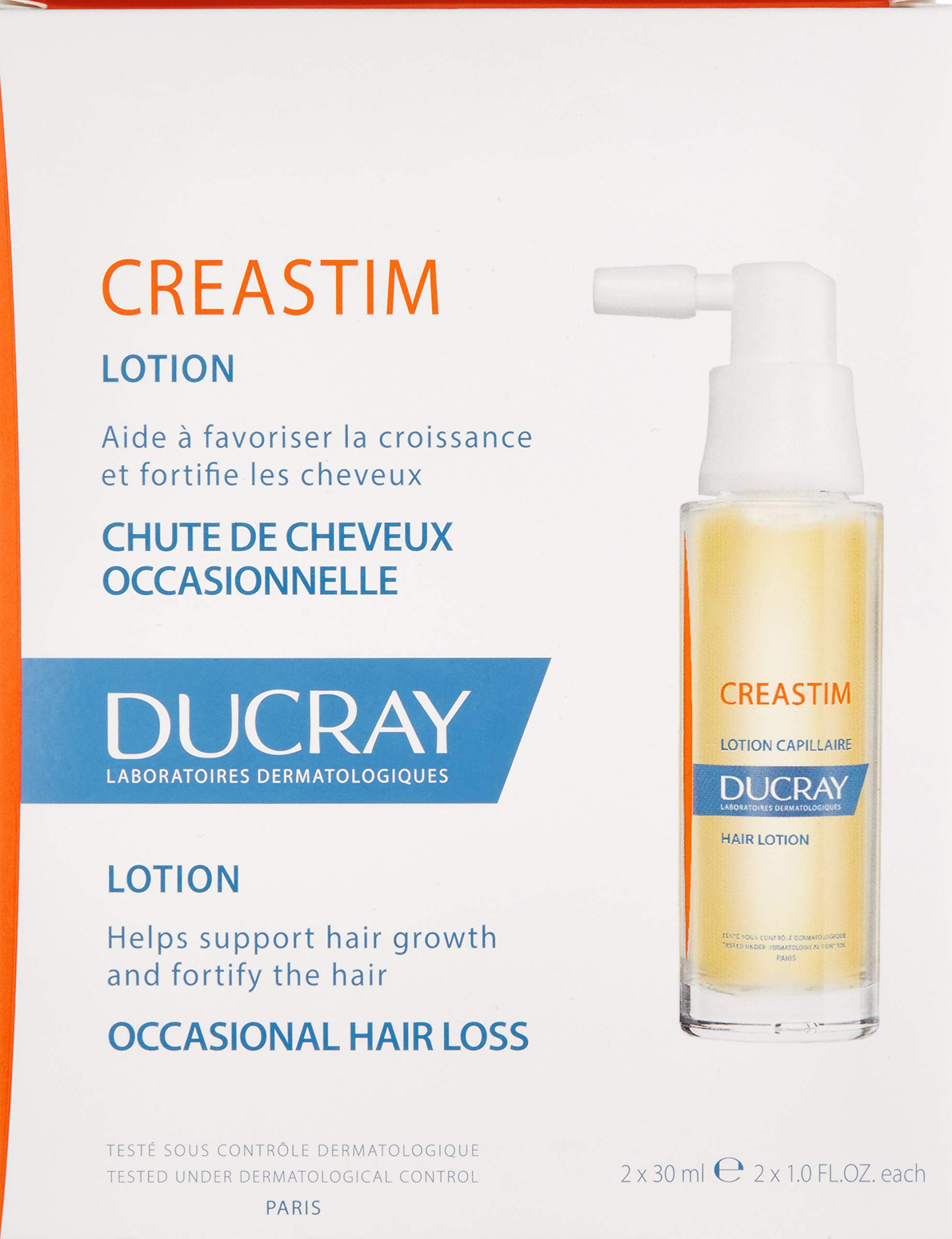Ducray Creastim Hair Lotion Spray for Men & Women - Strengthening Treatment for Sudden & Reactional Thinning Hair - 2 x 1 oz Bottles - Promotes Hair Growth & Reduces Hair Loss for Healthier Looking Hair