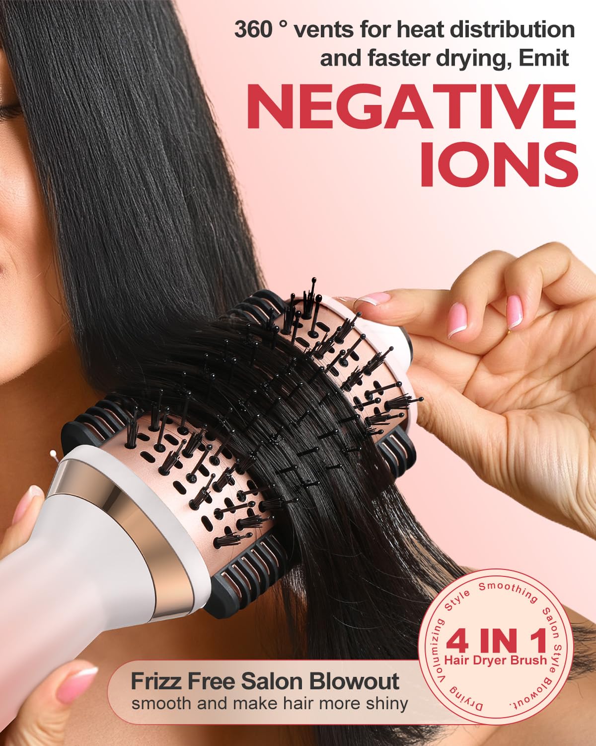 4-in-1 Ionic Blow Dryer Brush for Hair Styling - Hot Air Brush with Smooth Heat Comb for Drying, Straightening, Curling & Volumizing | Salon-Quality Hair Styling Tool for Home Use | Perfect for Daily Styling, Salon-Like Blowouts & Travel