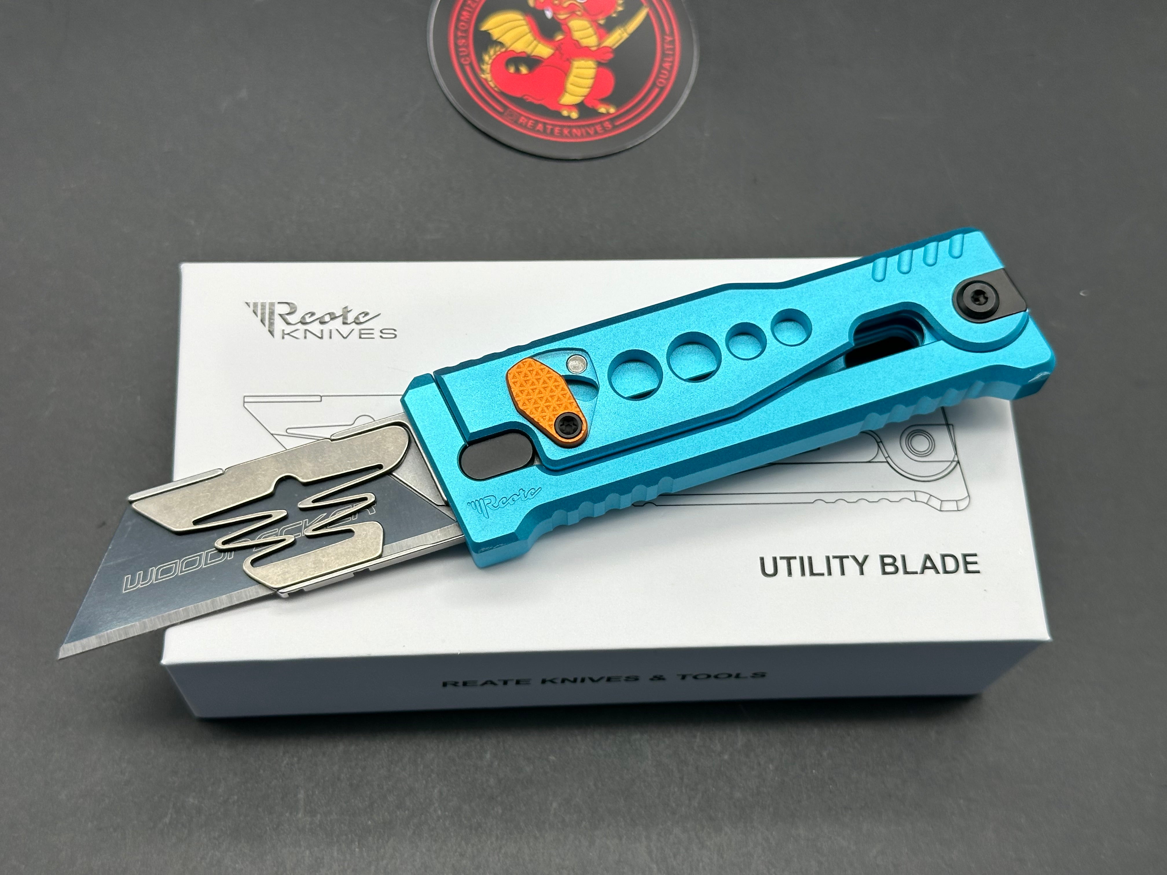 Reate EXO U Gravity Knife - Blue Speedhole Aluminum Folding Pocket Knife with 2.3