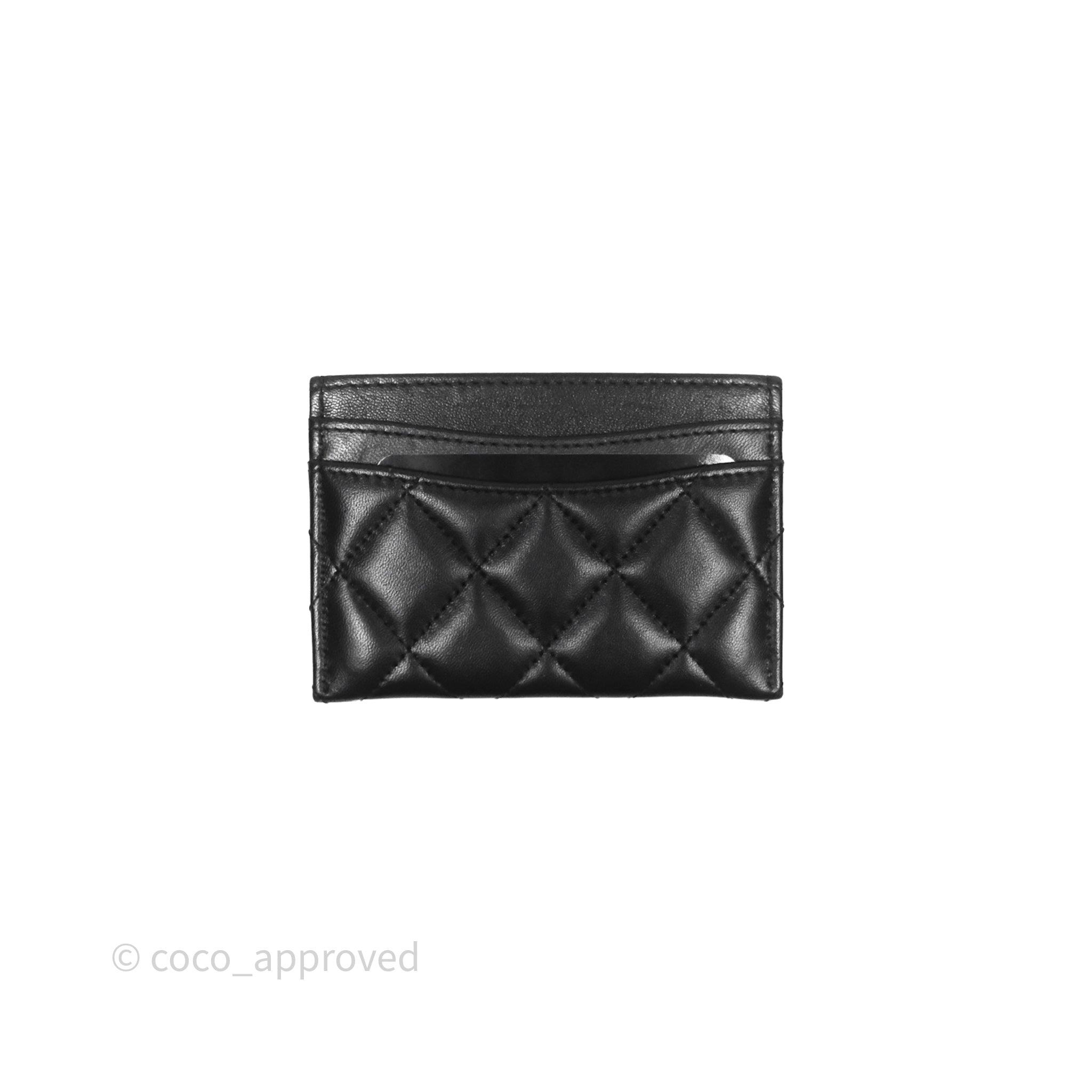 Chanel Classic Flat Card Holder in Black Lambskin with Silver Hardware - Luxury Compact Wallet for Everyday Use & Travel Essentials