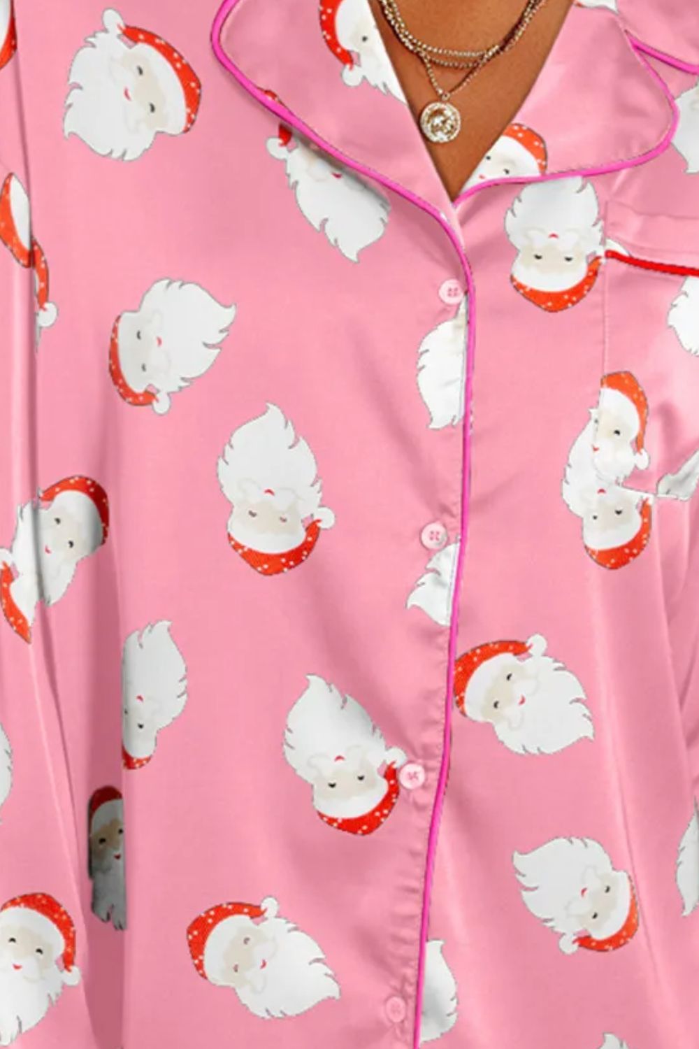 Santa Claus Collared Long Sleeve Top & Shorts Pajama Set - Christmas Family Matching Outfits for Holiday Photos & Cozy Winter Lounging