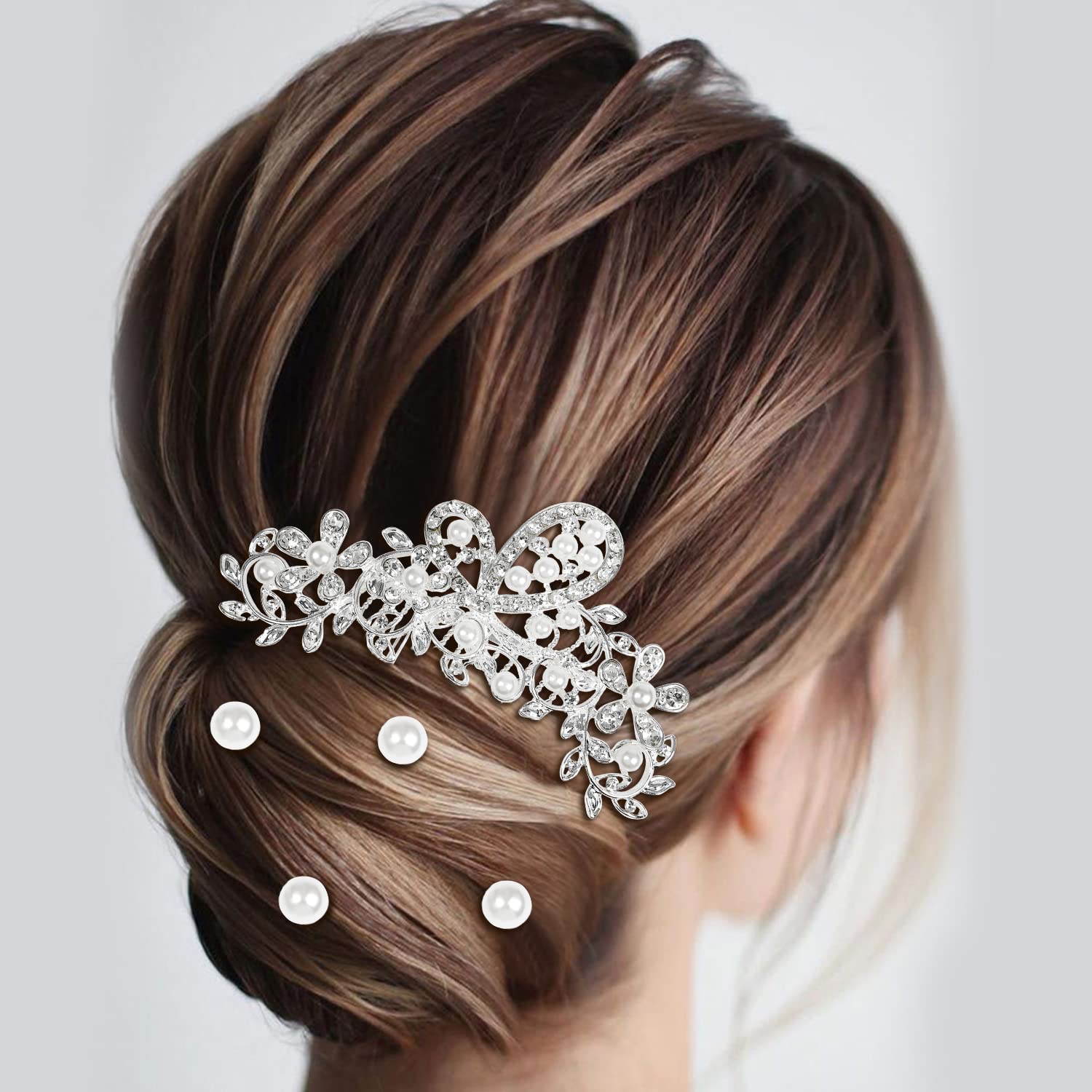 Sparkly Silver Rhinestone Pearl Hair Combs & Pins - 36 Pack Bridal Hair Accessories Set for Women, Girls, Brides & Bridesmaids | Wedding, Prom, Party, Special Occasion Hairstyle Decorations