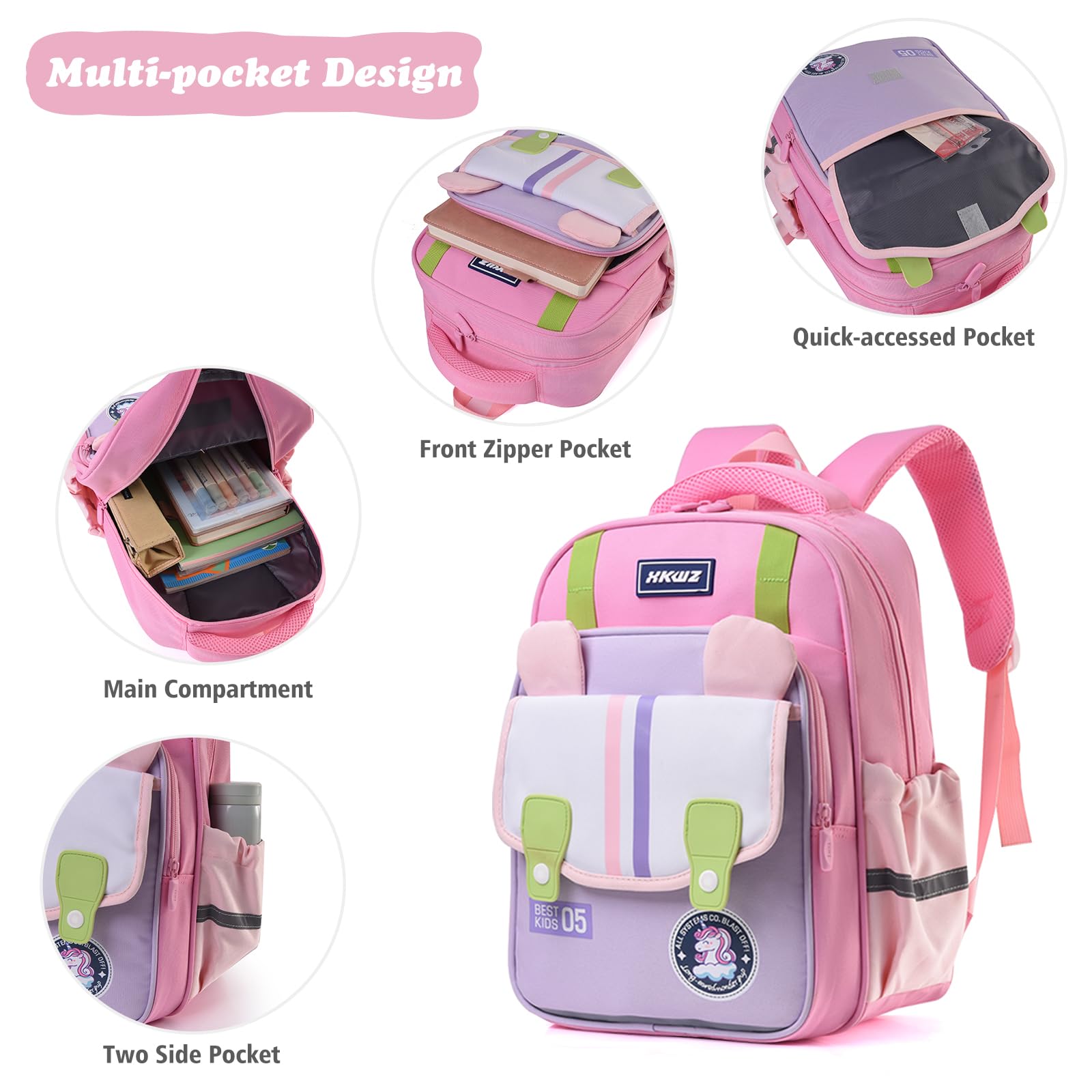 Digi4U Lightweight Kids Backpack for School - Pink Medium Size Backpack for Elementary Students, Girls & Boys | Perfect for Daily School Use, Travel & Outdoor Activities