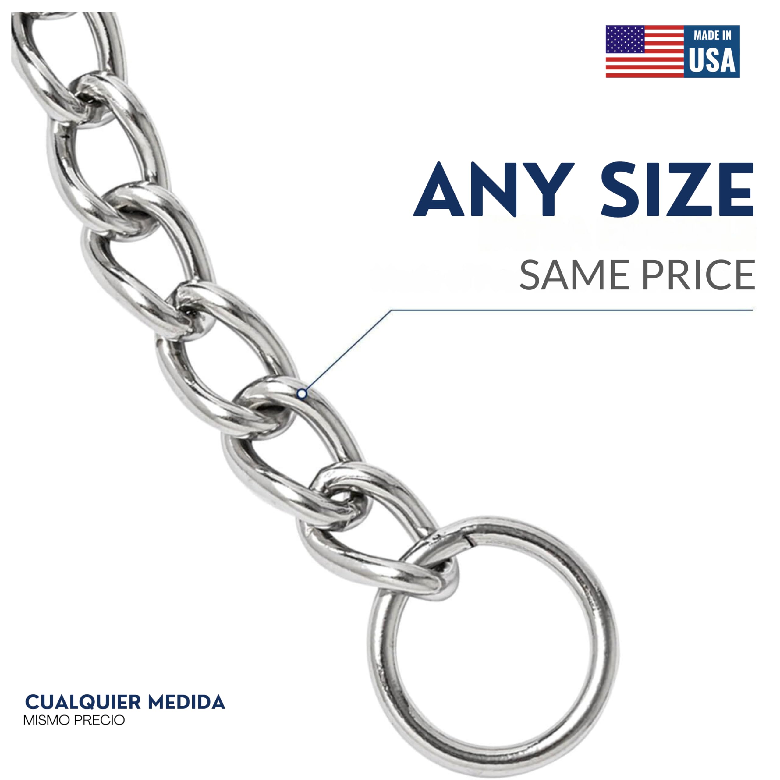 DRID Heavy Duty 304 Stainless Steel Chew Proof Dog Chain Collar - Made in USA - Anti-Winding Training Leash for Small Medium Large & XL Dogs - Perfect for Walking, Training & Outdoor Adventures