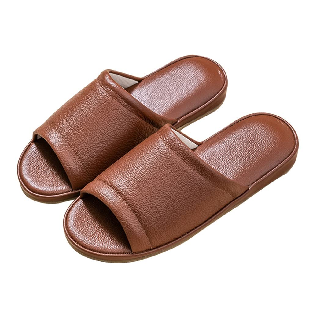 Premium Women's Walnut Home Slippers - Comfortable Indoor Bedroom House Shoes for Spring & Autumn - Soft Cowhide Flat Slippers (Brown, Size 44/45) - Perfect for Relaxing at Home, Lounging & Cozy Evenings