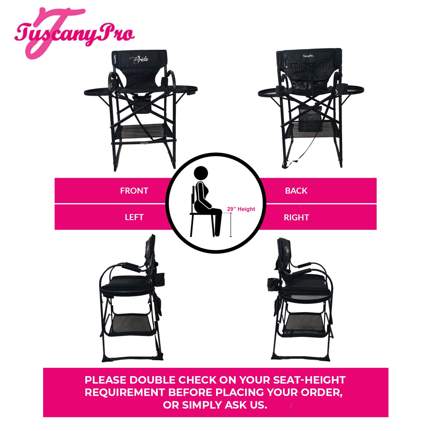 Premium Heavy Duty Director Chair for Bridal Makeup - Adjustable Height Italian Design Wedding Chair with Carry Bag - Ideal for Bridal Suite, Salon, and Outdoor Events