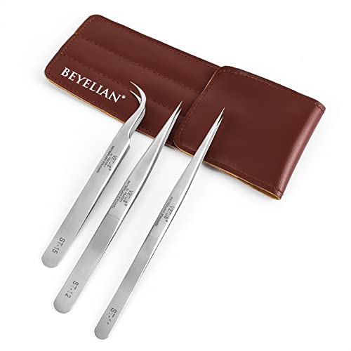 BEYELIAN Professional Eyelash Extension Tweezers Set - 3-Piece Stainless Steel Lash Tweezers with Curved & Straight Tips for Volume & Isolation | Perfect for Salon, Home Use & DIY Lash Extensions